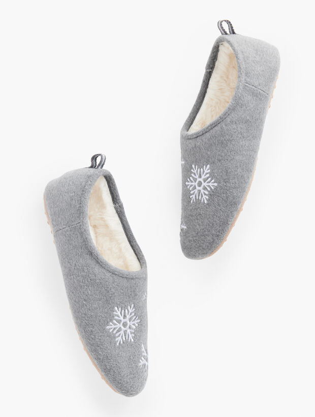 Skye Brushed Flannel Slippers - Embroidered Snowflake