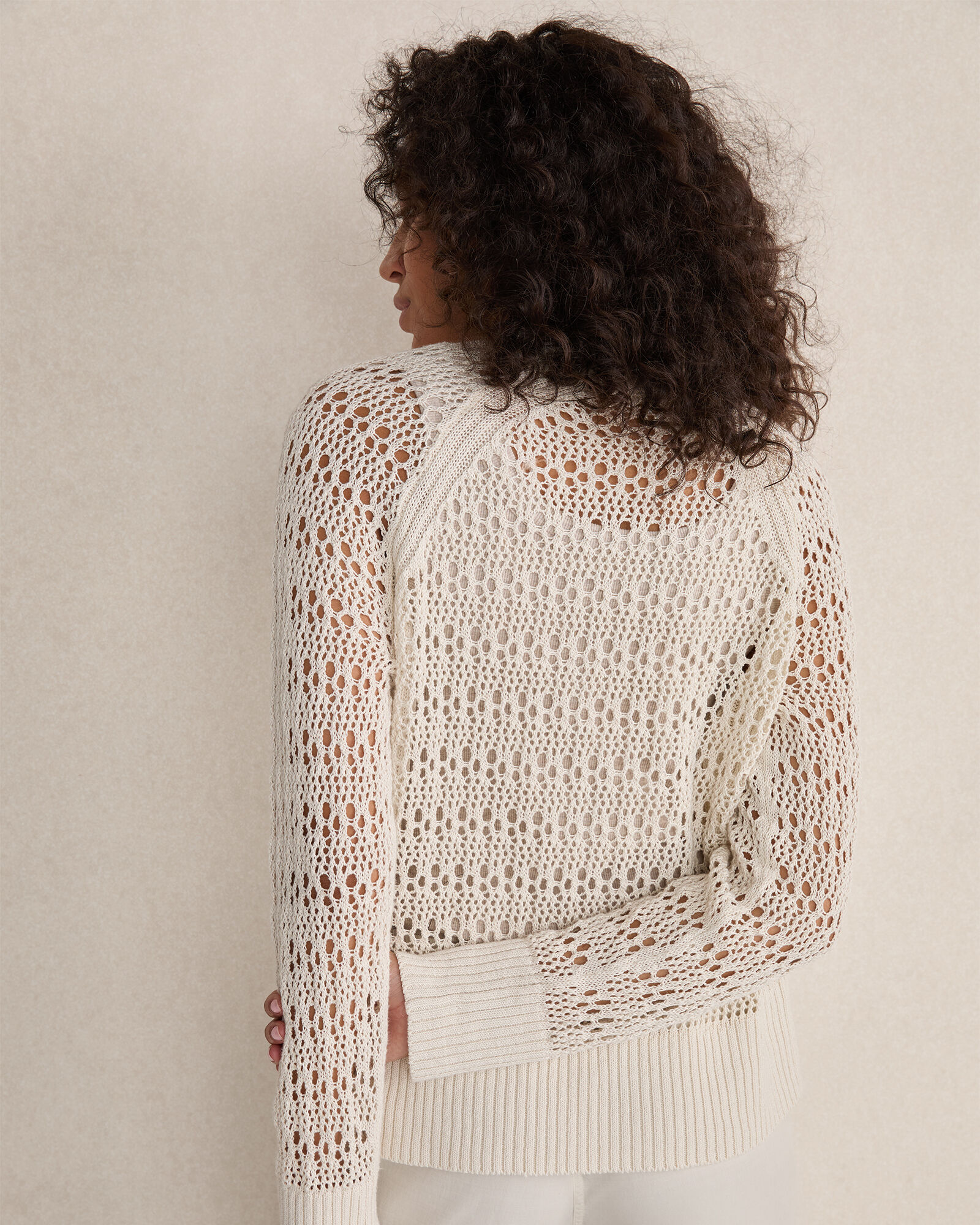 Organic Cotton Linen Open Stitch Crewneck Sweater