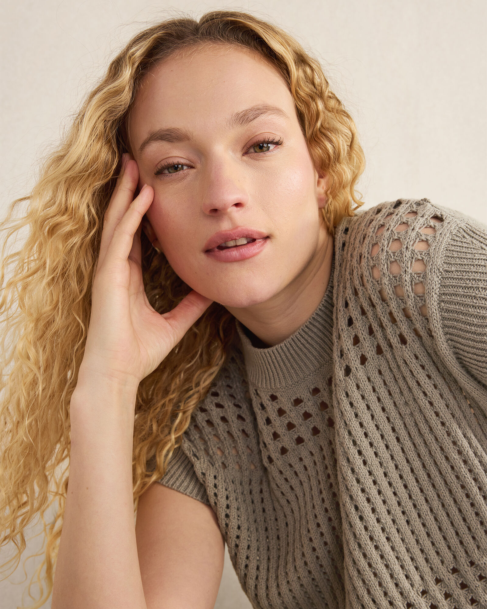 Organic Cotton Open Stitch Short Sleeve Sweater