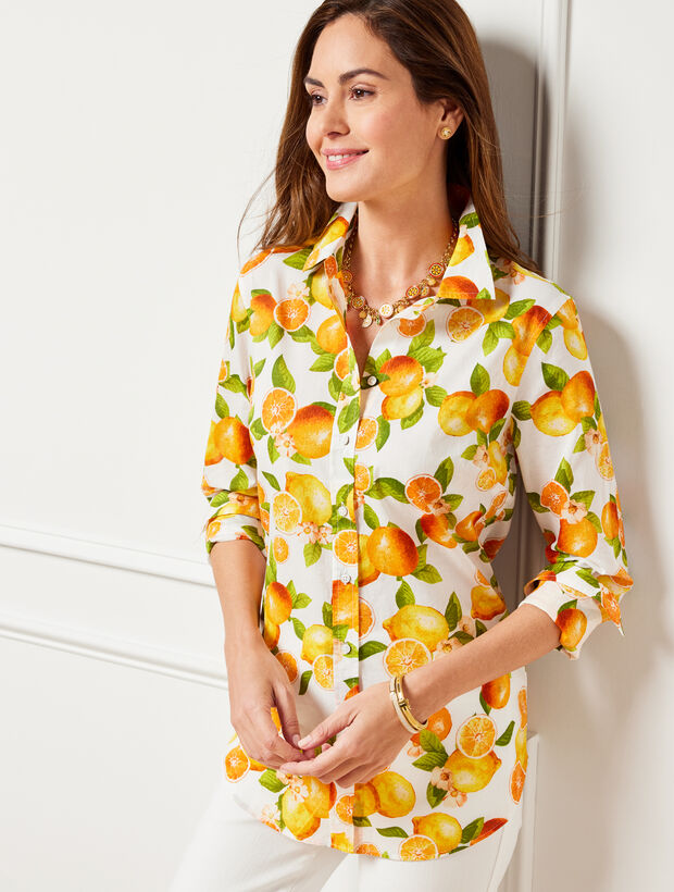 Cotton Button Front Shirt - Lemons and Oranges