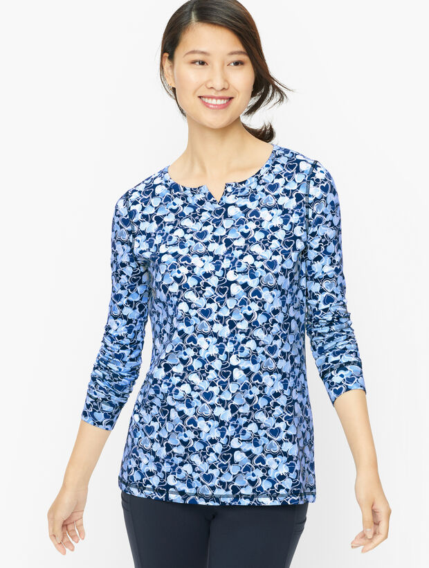 Split Neck Tee - Scribble Hearts