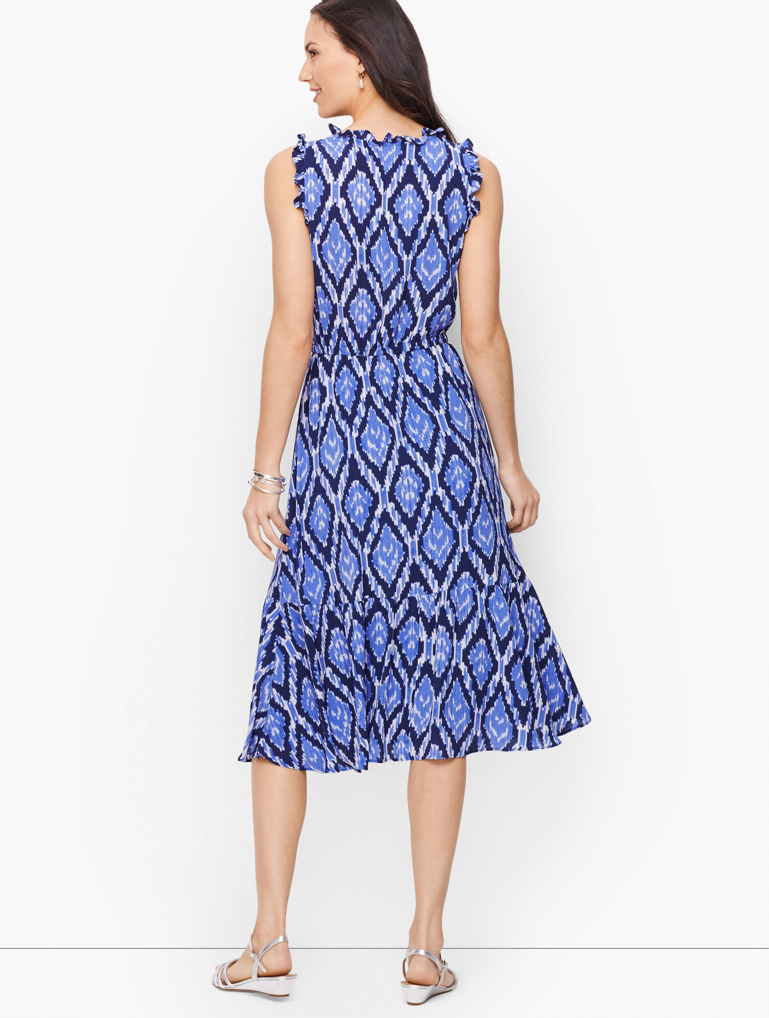 Ruffle Trim Fit & Flare Dress - Cabana Ikat | Talbots