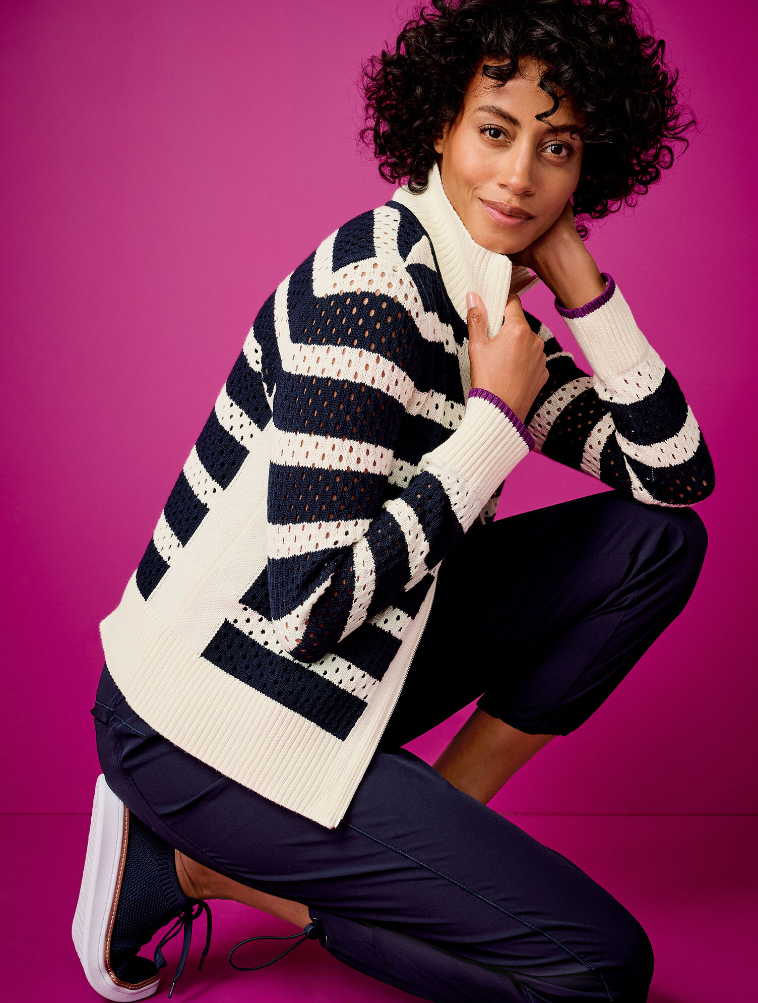 Coolmax® Full Zip Sweater Jacket - Stripe | Talbots