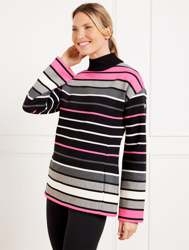 YanYan Mismatch Stripe Mockneck LS Pullover in Red Multi