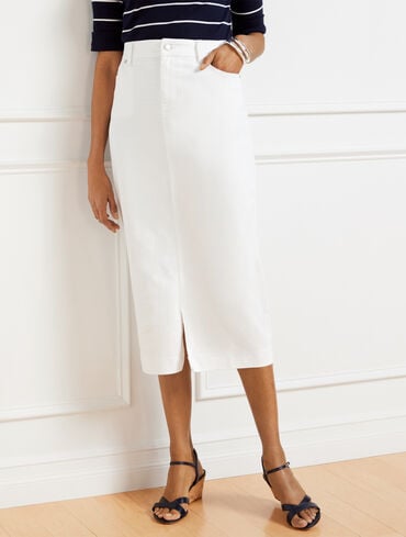 Denim Midi Skirt - White