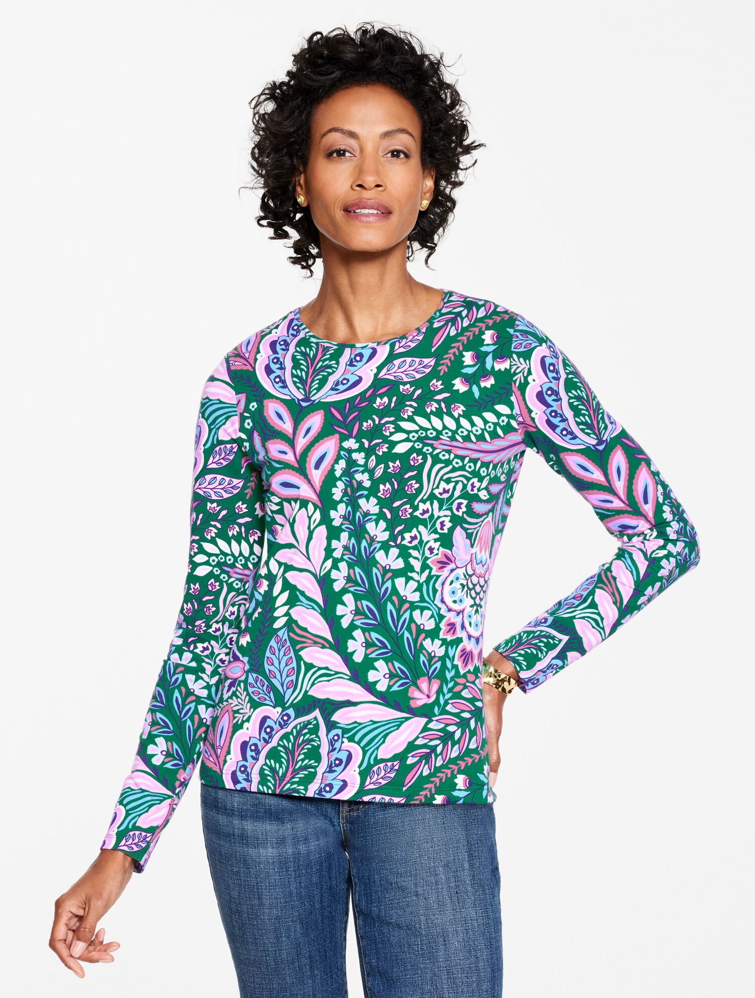 Long Sleeve Crewneck Tee - Botanical Paisley