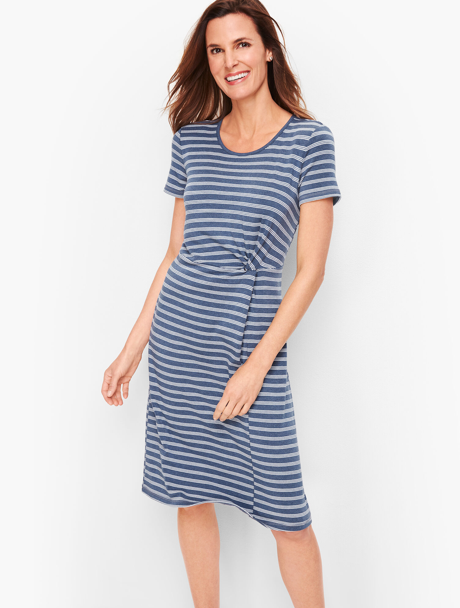 Stripe Fluid Knit Twist Dress