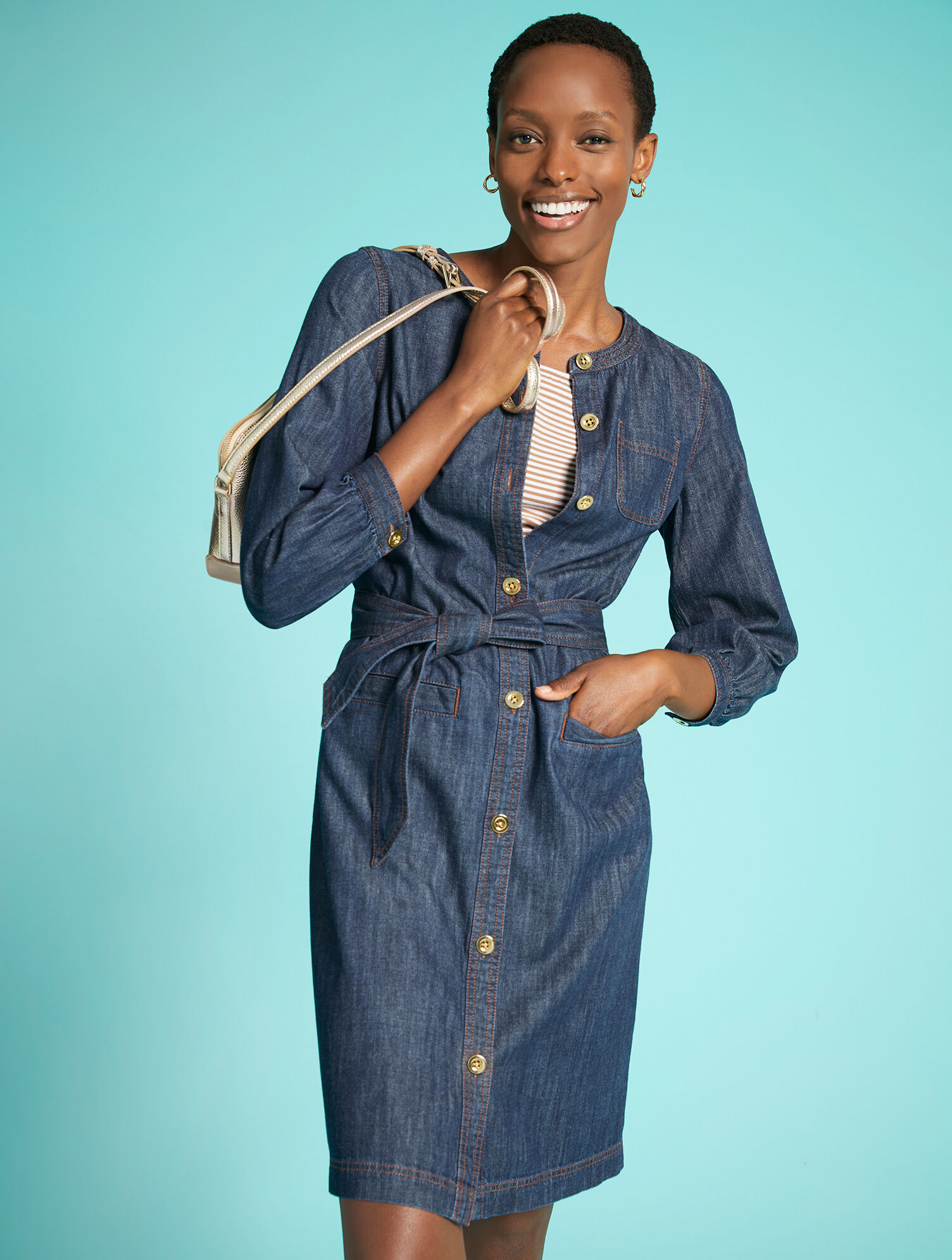 white christmas dresses Denim Structured Shirt Dress XS – OMNIA main image 0
