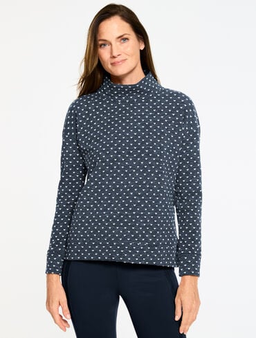 Jacquard Cowl-Neck Pullover - Heart Dot