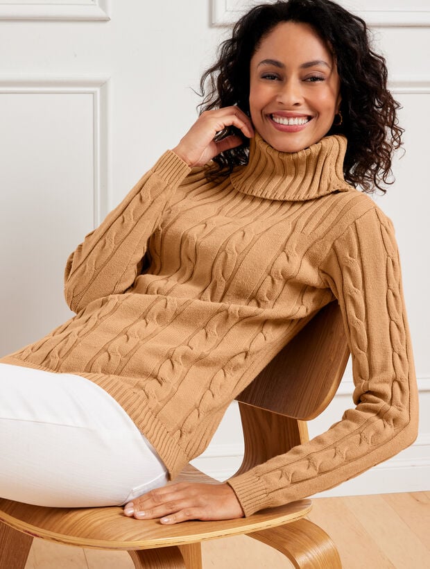Cable Knit Zip Cowl-Neck Sweater