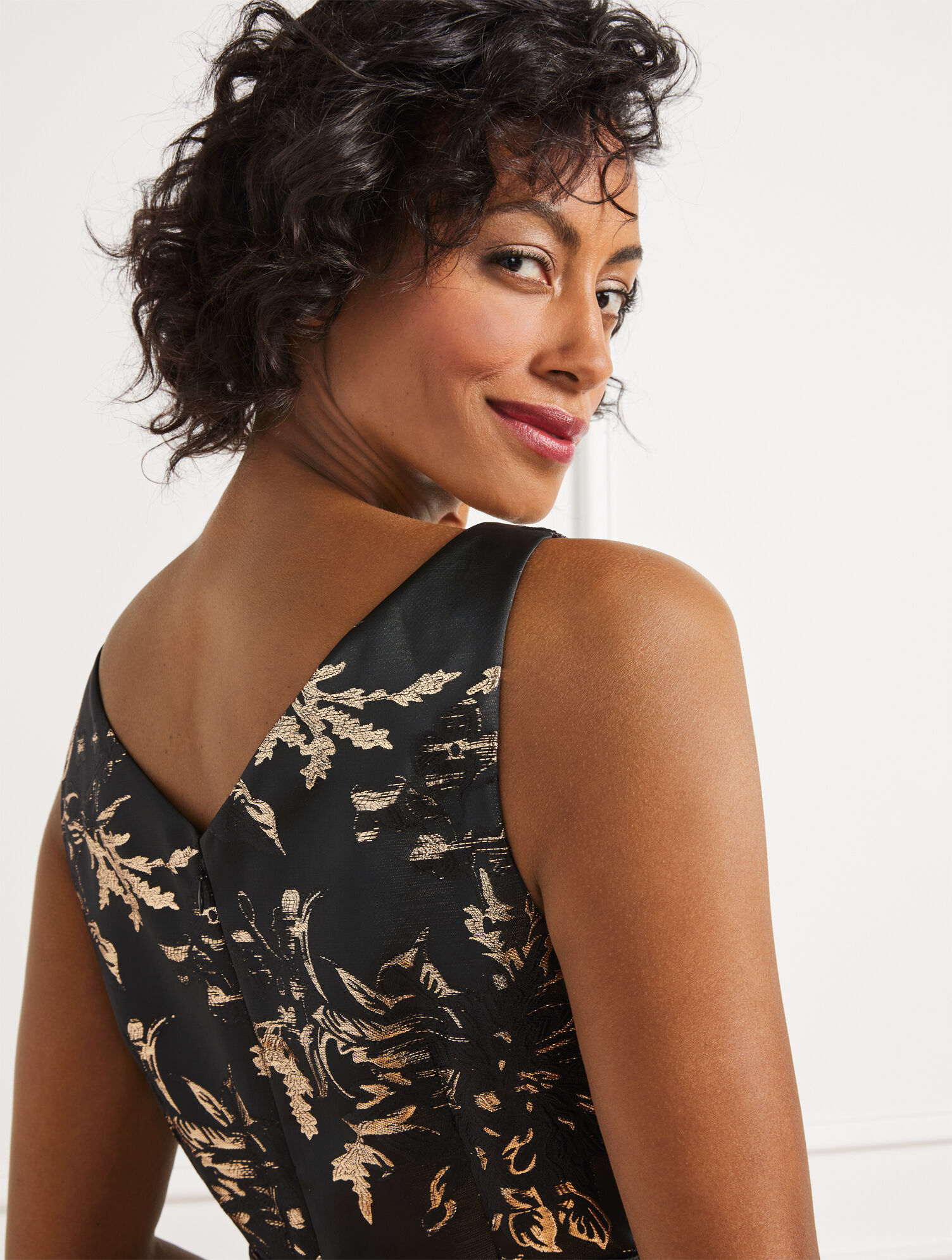 Jacquard Fit & Flare Dress - Metallic Floral | Talbots