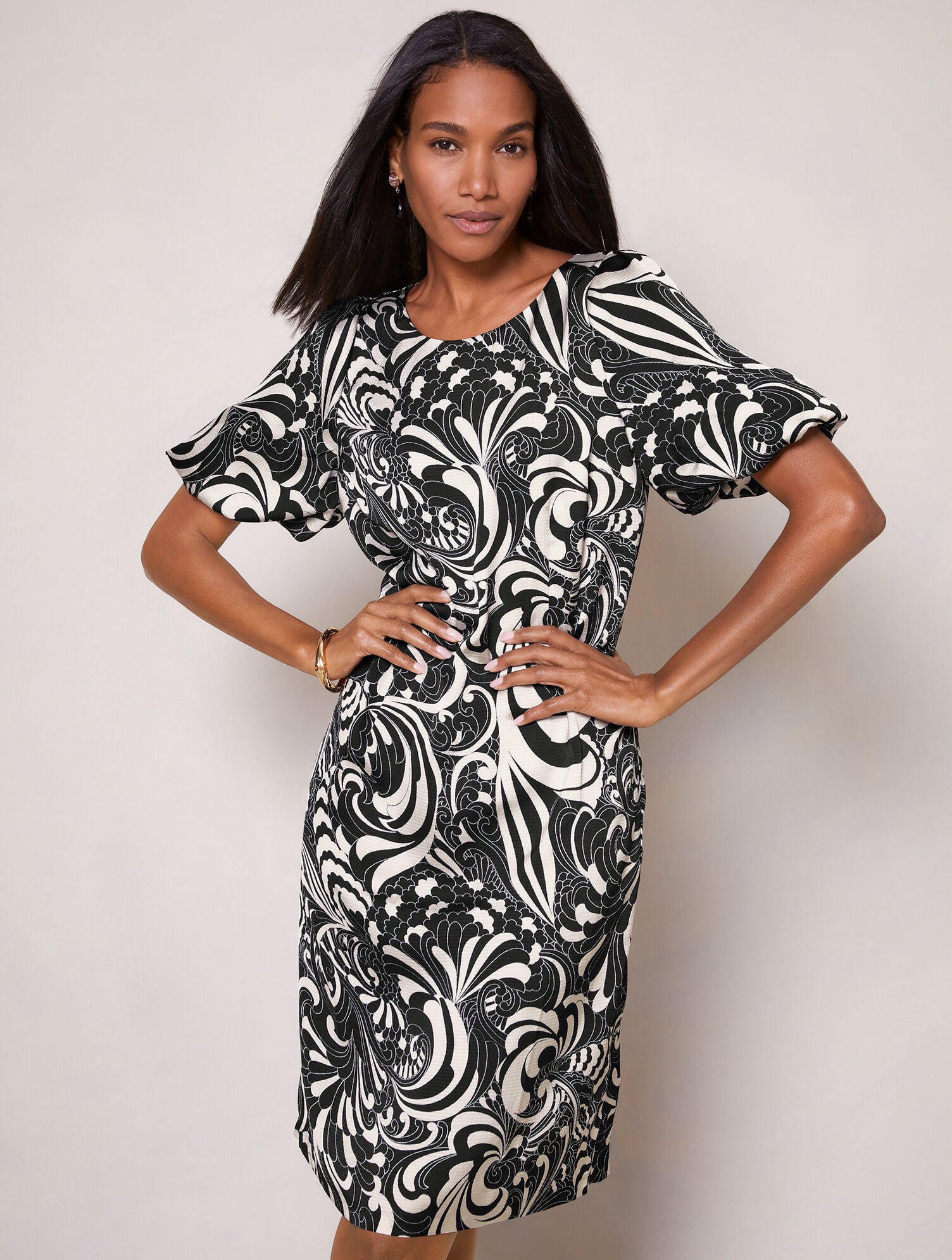 white christmas dresses SSYS Everly Scallop Trim Puff Sleeve Shift Dress In Floral Brocade *FI main image 1