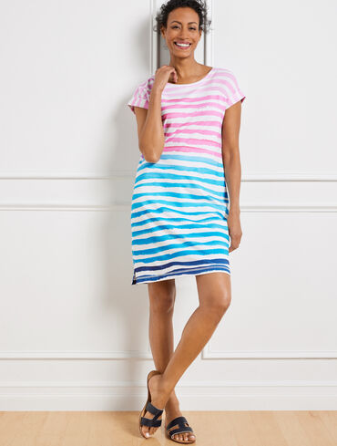 Modal French Terry Tie Back Dress - Ombr&eacute; Watercolor Stripe