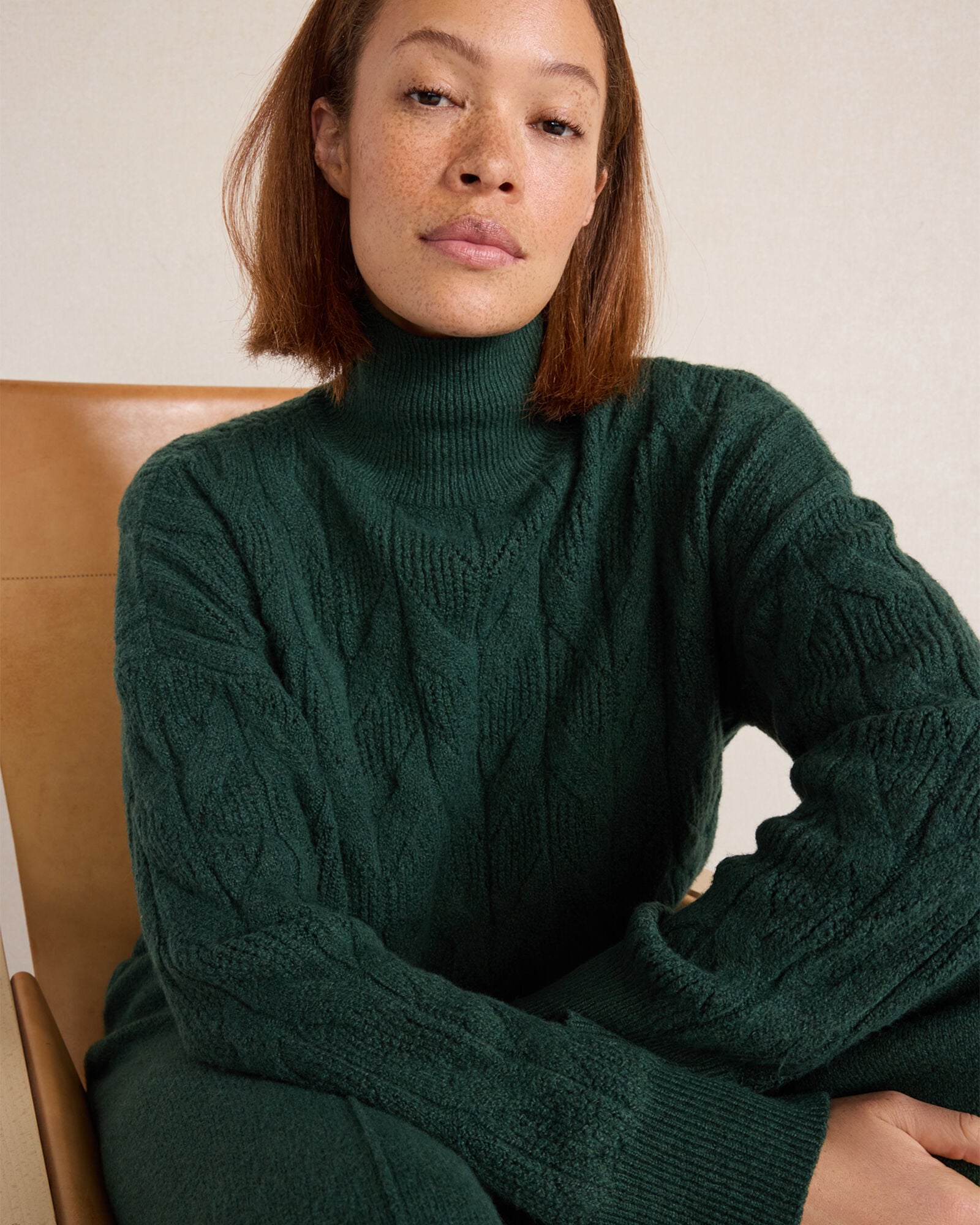 Organic Cotton Blend Cable Knit Mockneck Sweater - thumbnail 3