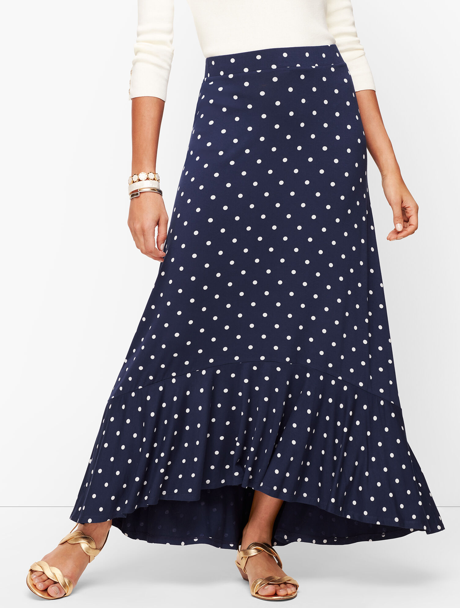 Dot Flounce Hem Maxi Skirt