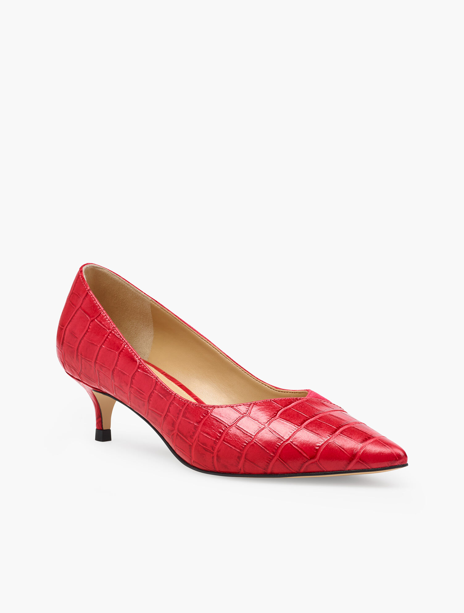 Sylvie Kitten Heel Pumps - Croc Embossed