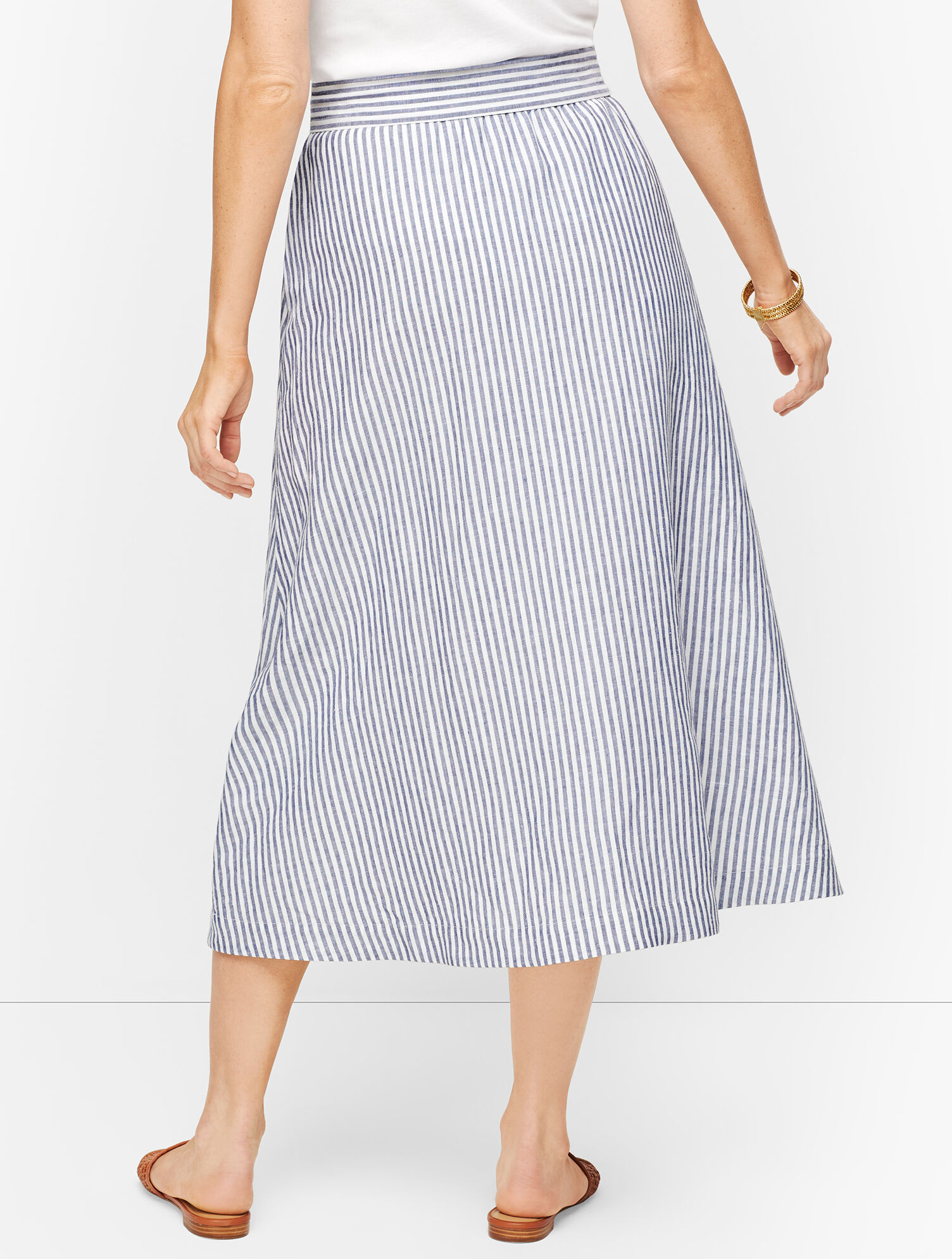 Candy Stripe Linen Midi Skirt