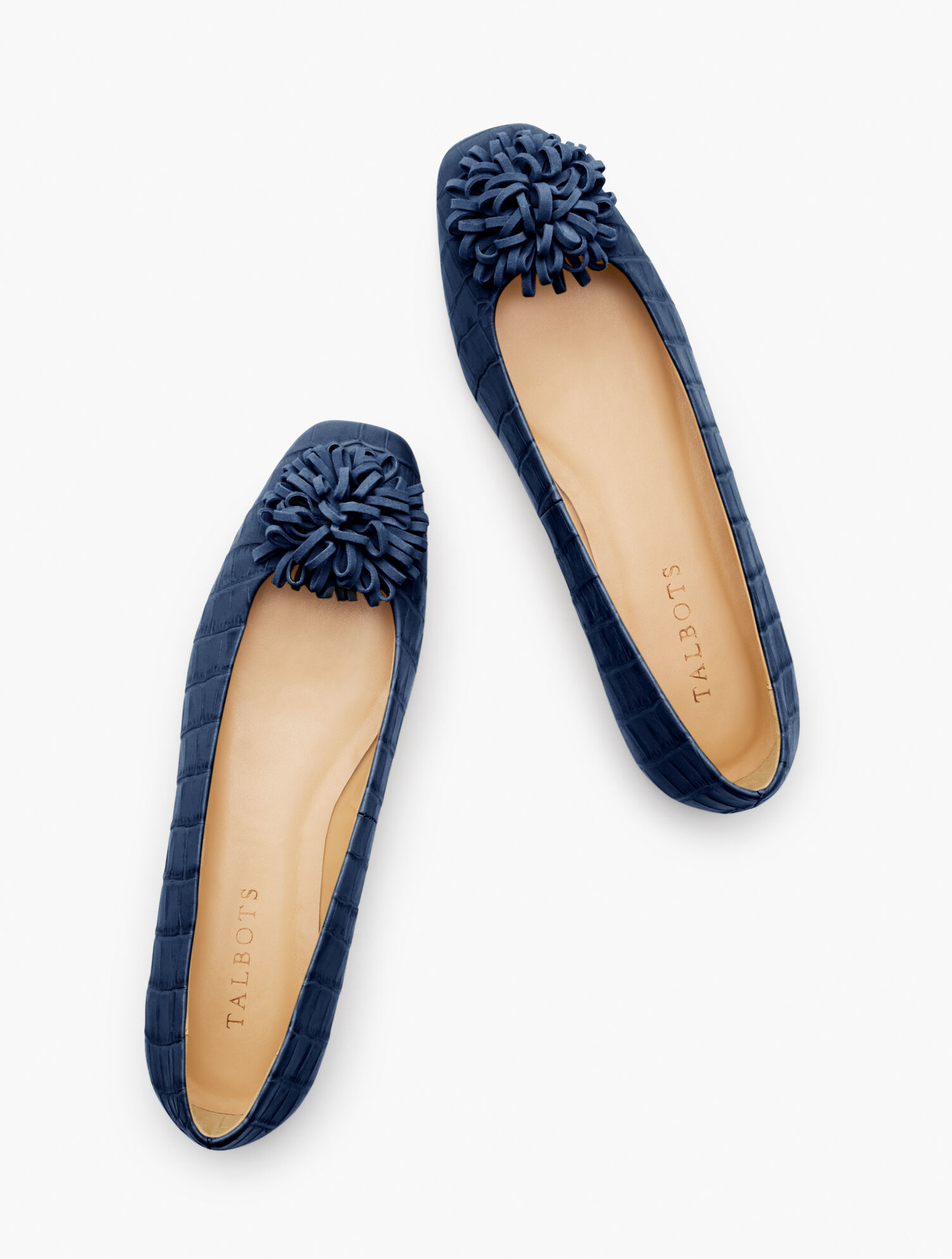 Stella Pom Pom Flats - Embossed Croc