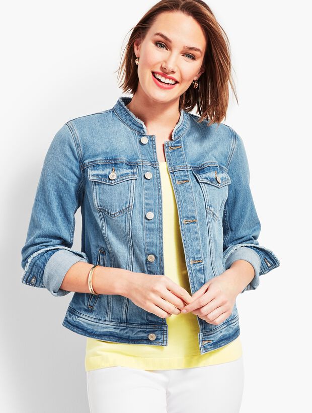 Frayed-Collar Stretch Denim Jacket