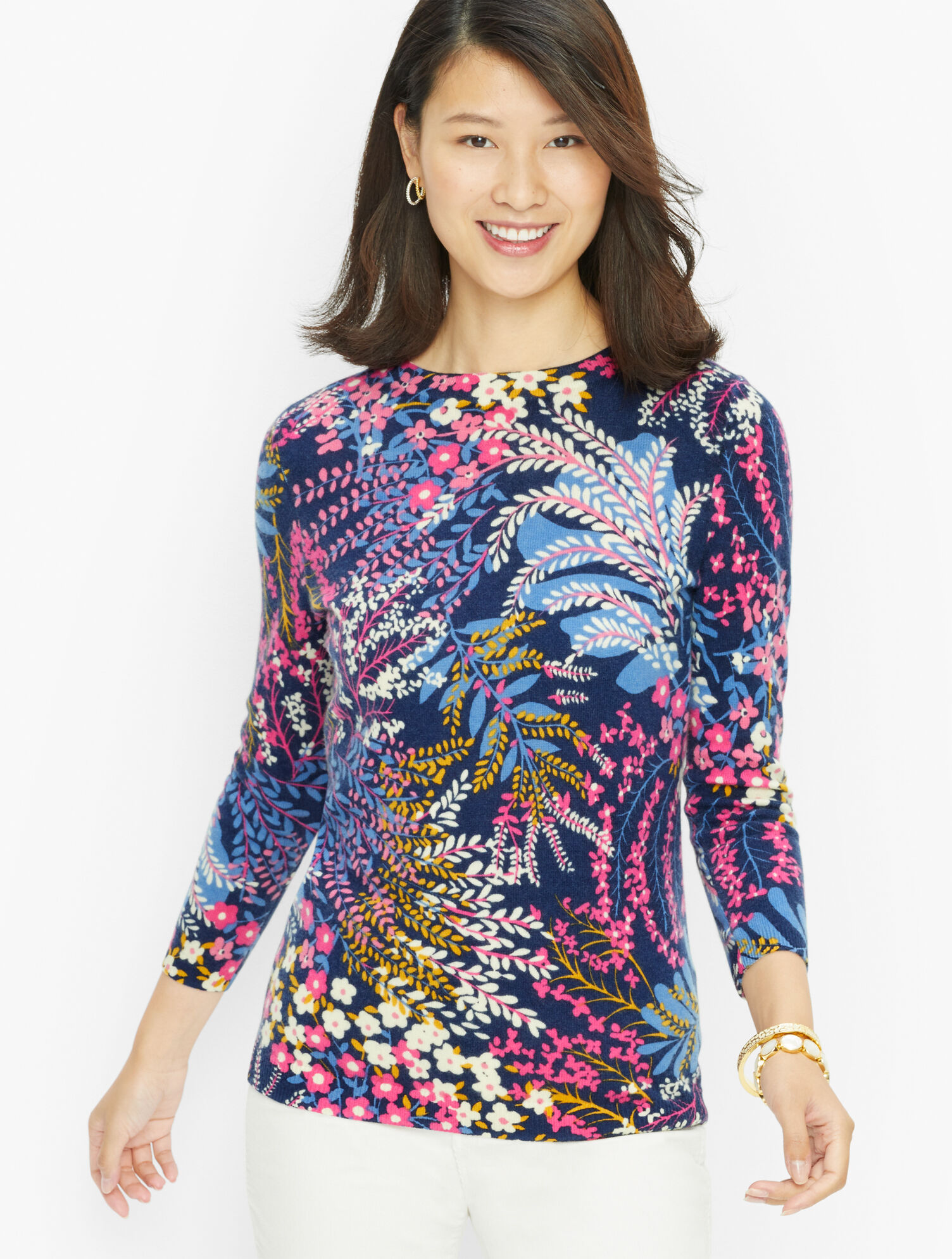 Audrey Cashmere Sweater - Popping Garden | Talbots