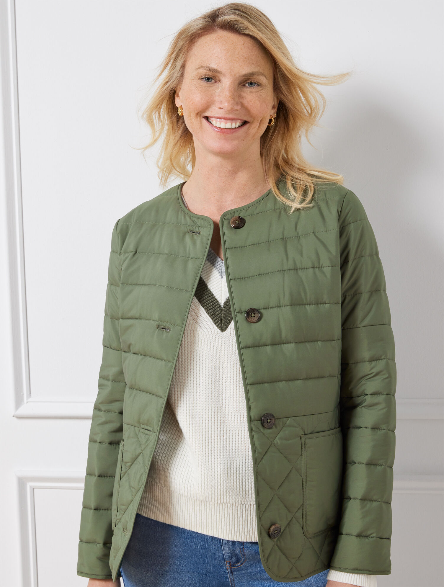 Quilted Collarless Jacket Talbots