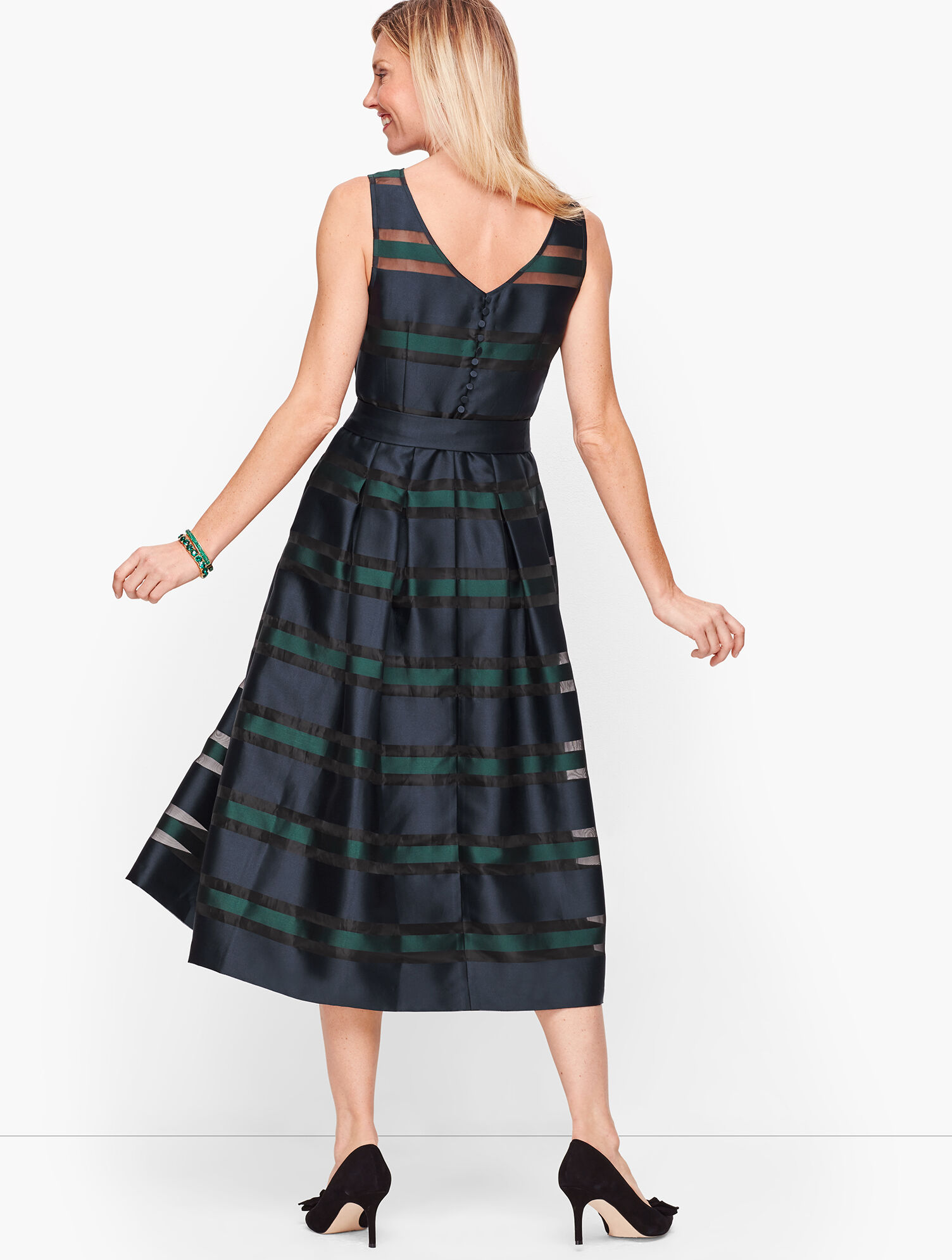 Sheer Stripe Fit &amp; Flare Dress