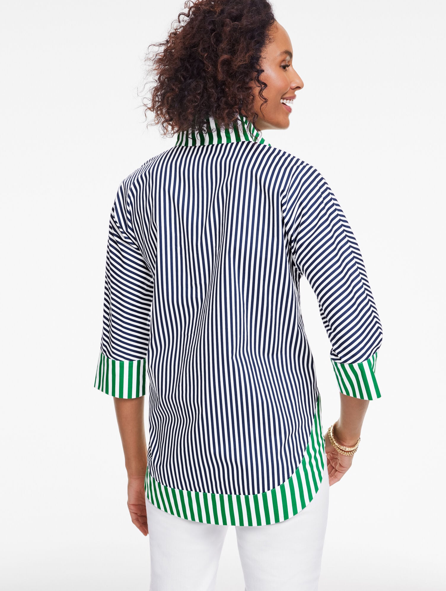Dolman Sleeve Poplin Tunic - Mixed Stripe