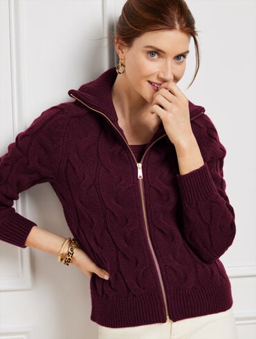 Cable Knit Zip Front Cardigan
