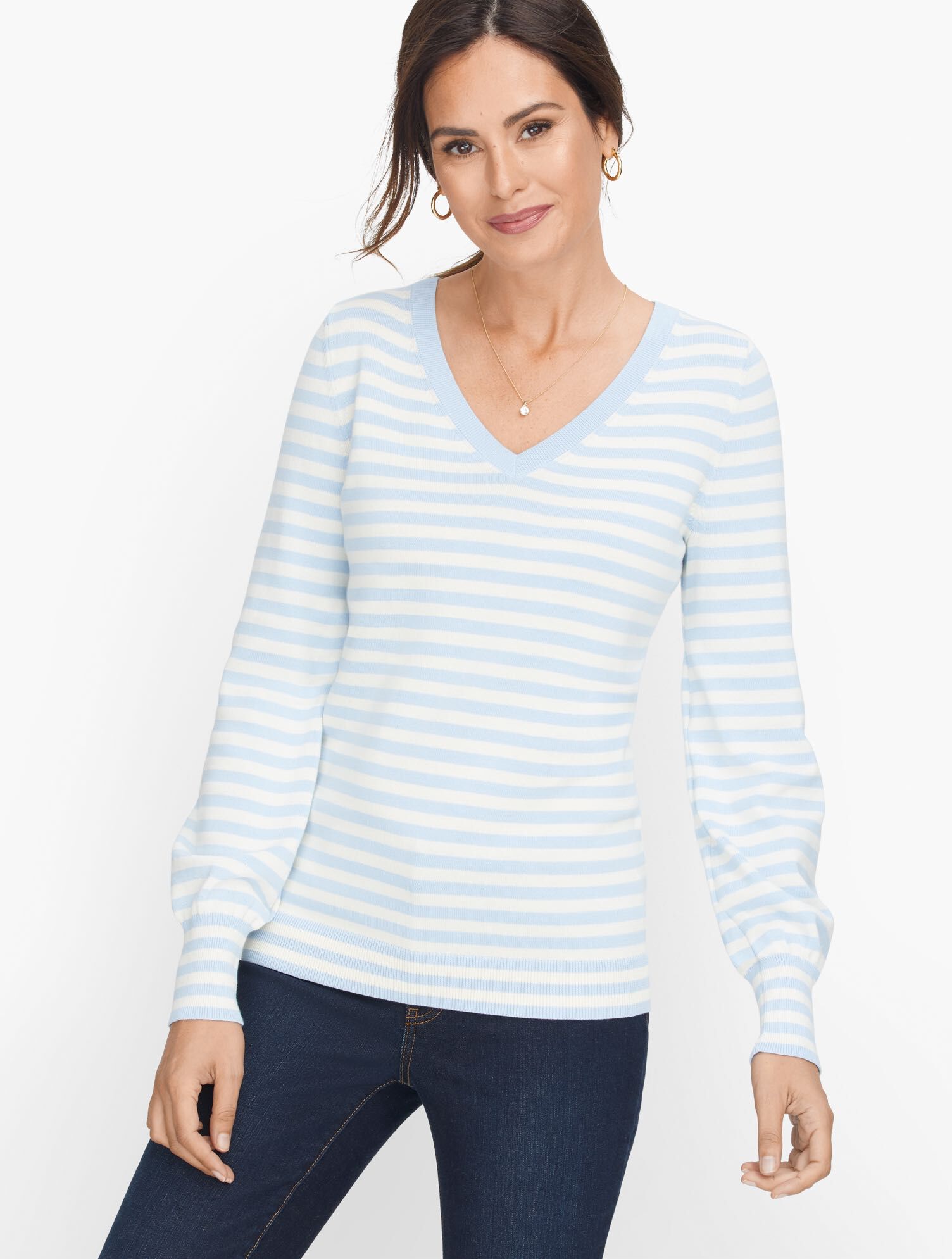Cotton Stripe V-Neck Sweater