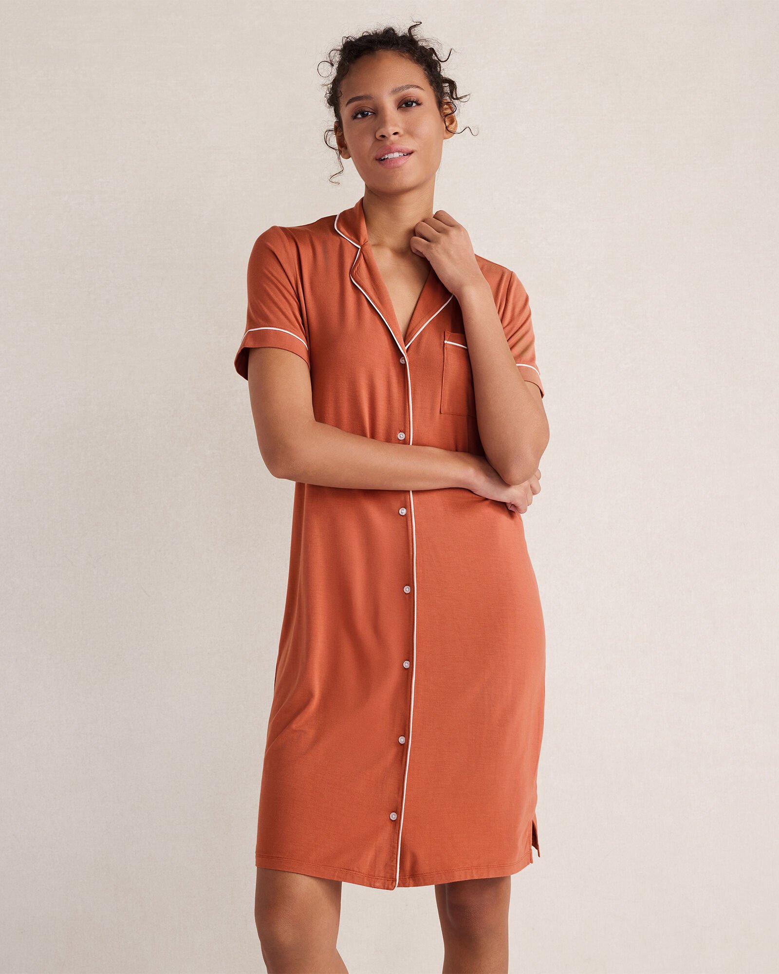 Calm &amp; Cool Notch Collar Sleep Dress
