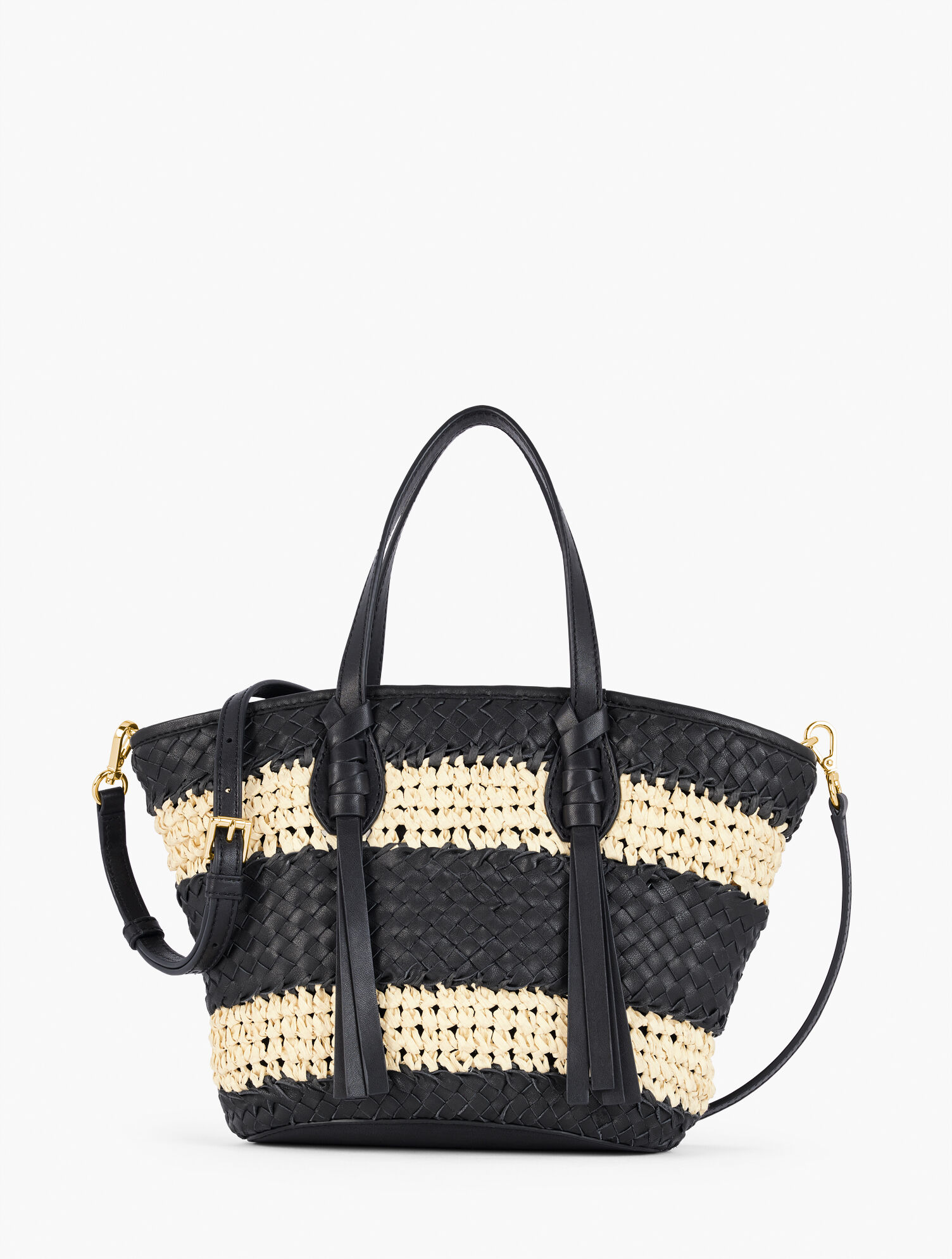 Leather Trim Straw Tote