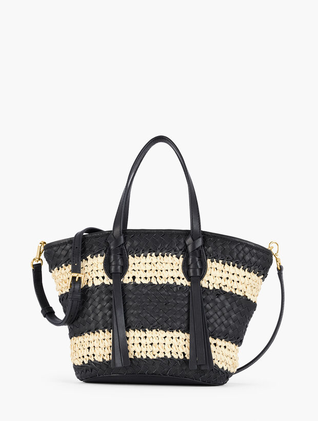 Leather Trim Straw Tote