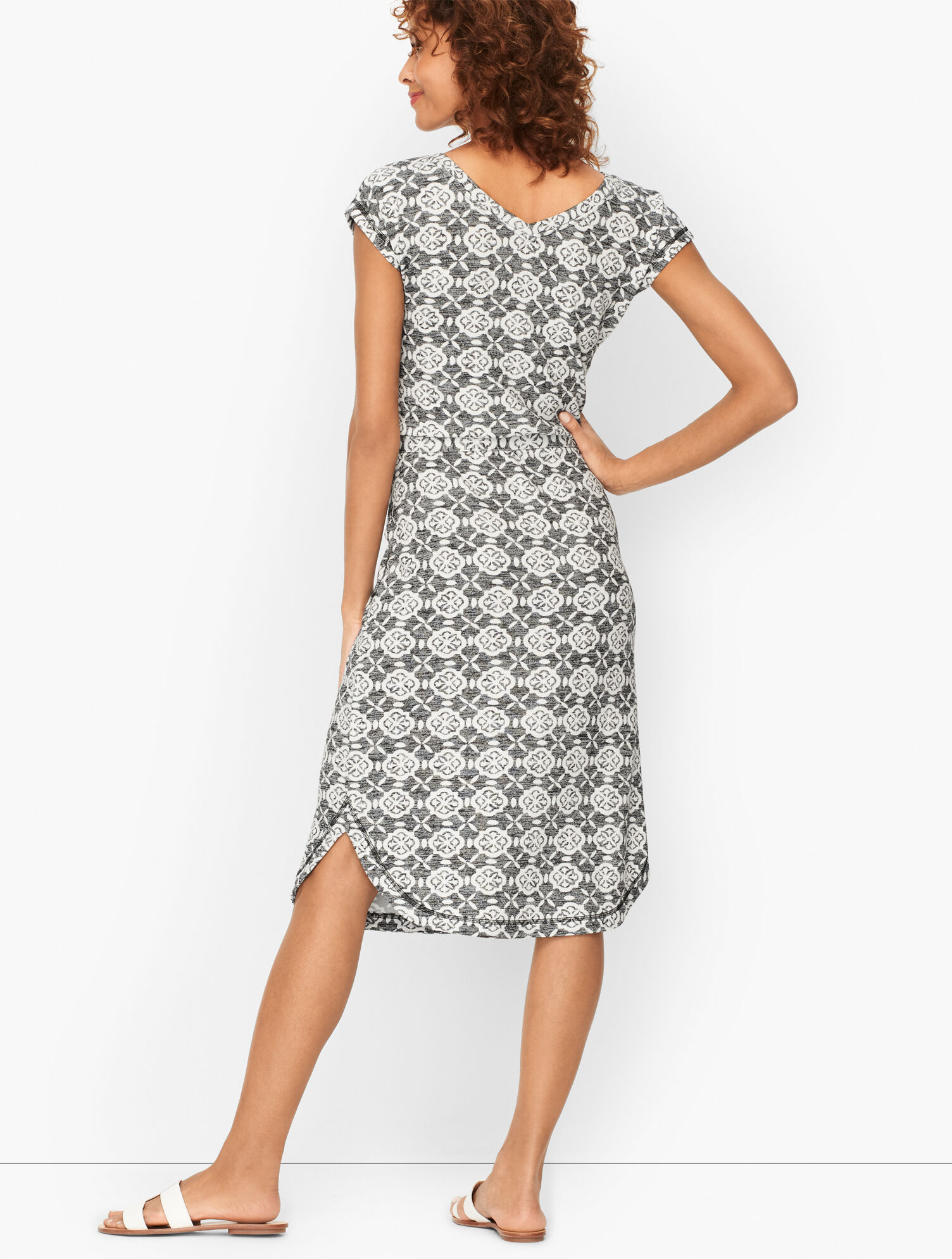 Double V-Neck Terry Dress - Tile Print | Talbots