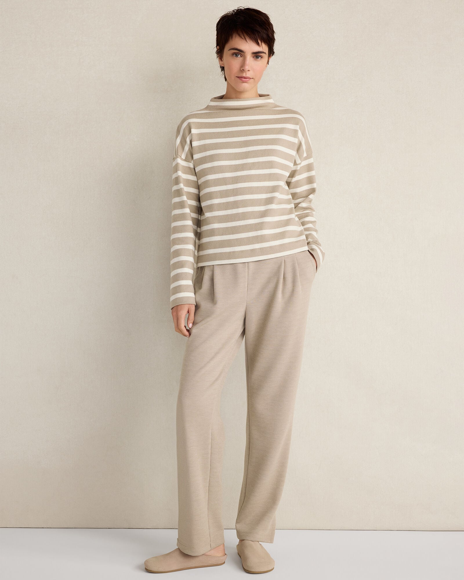 Organic Cotton Funnel Neck Striped Pullover