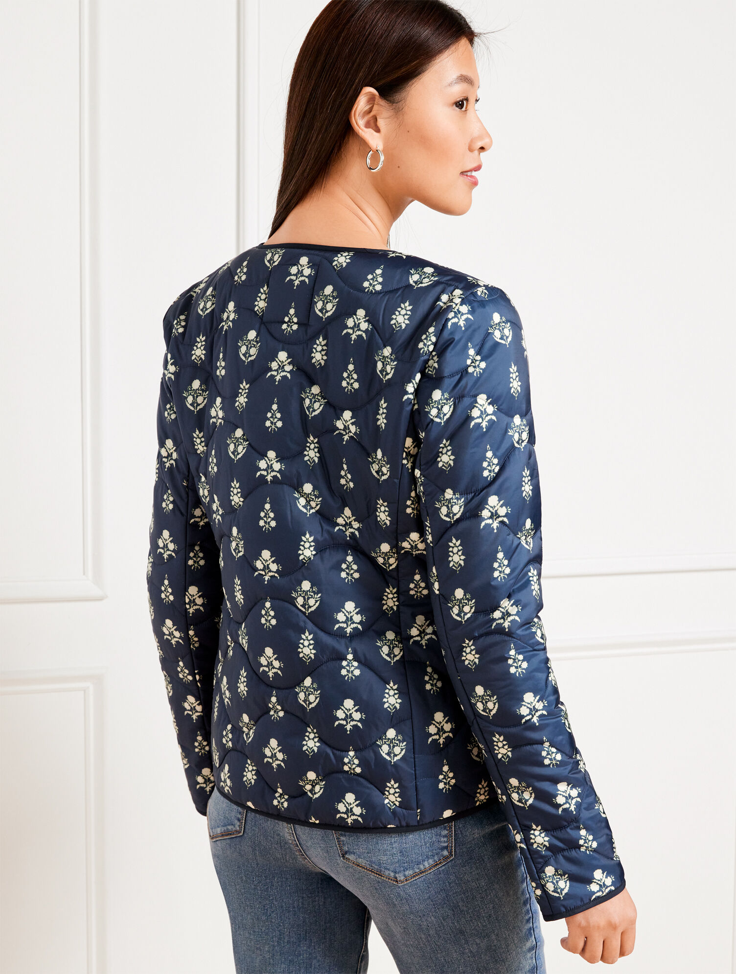 トゥデイフル　Collarless Twill Jacket 38 Quilted Collarless Jacket - Ditsy Foulard | Talbots