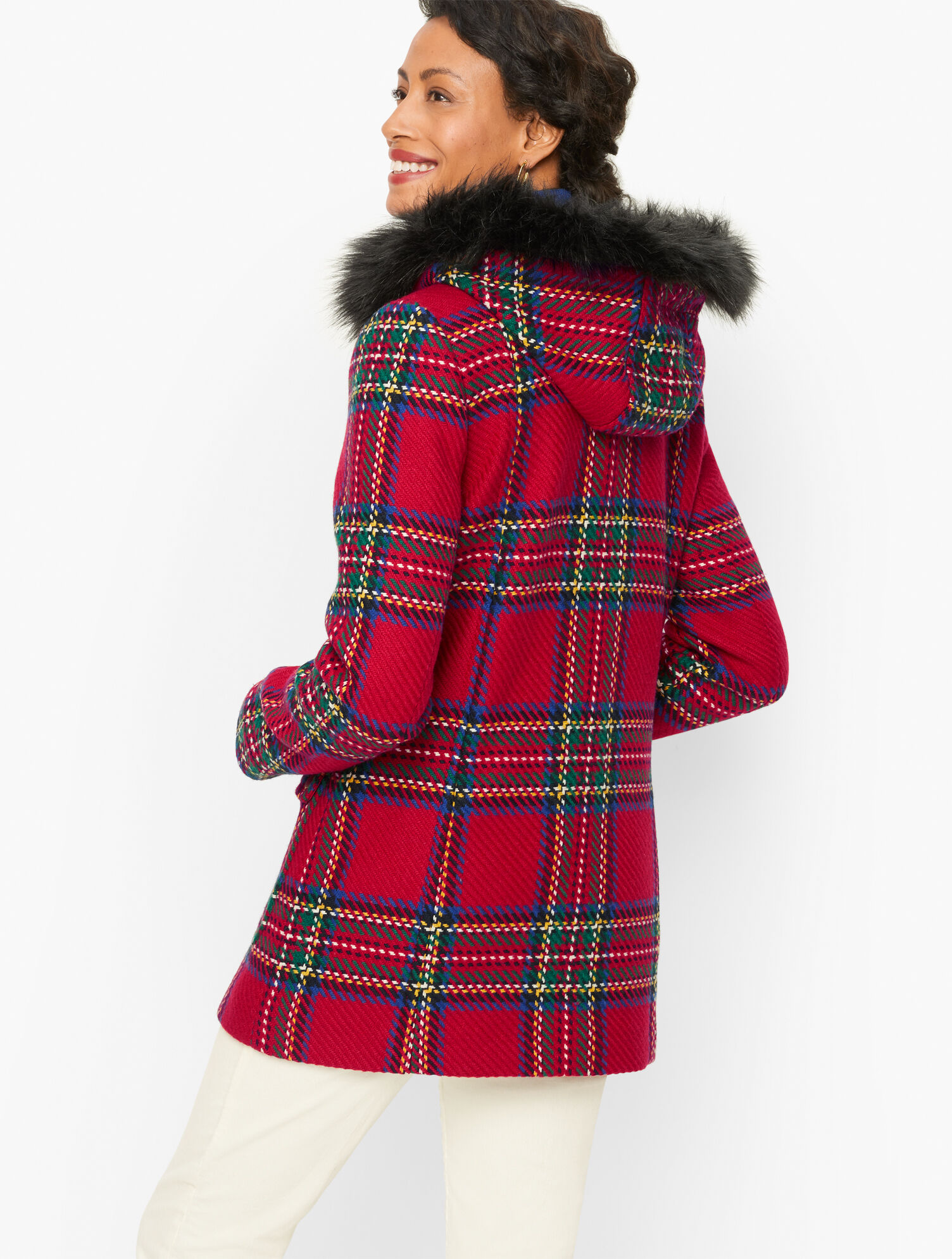 Faux Fur Hooded Plaid Parka