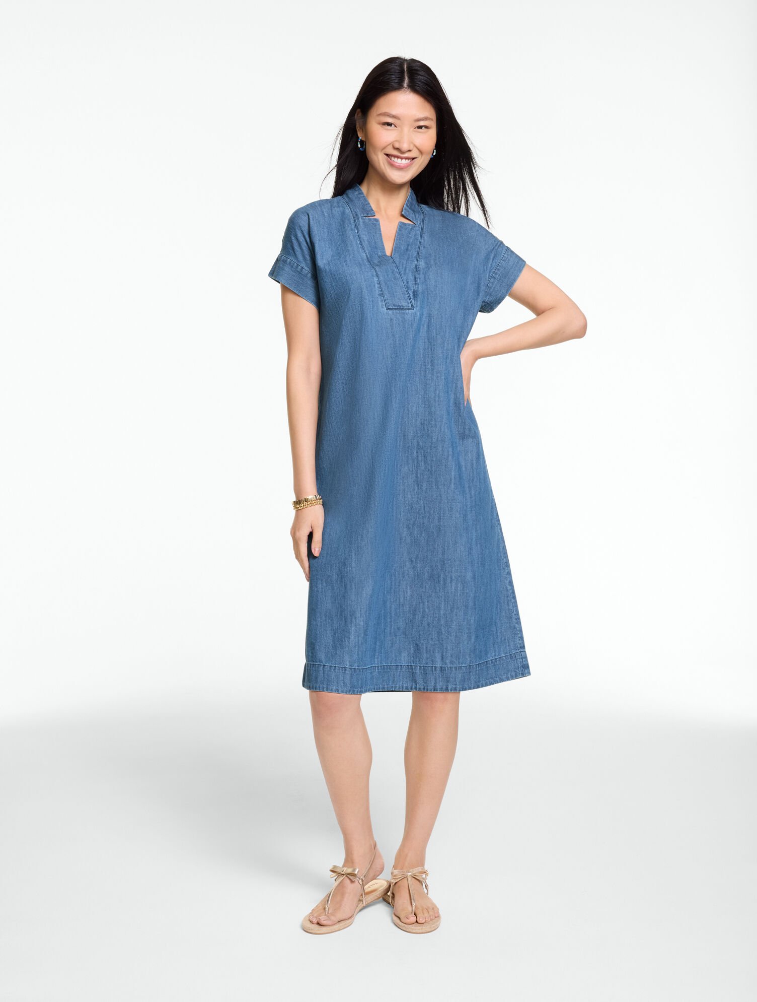 Extended Shoulder Denim Shift Dress - Catalina Breeze Wash