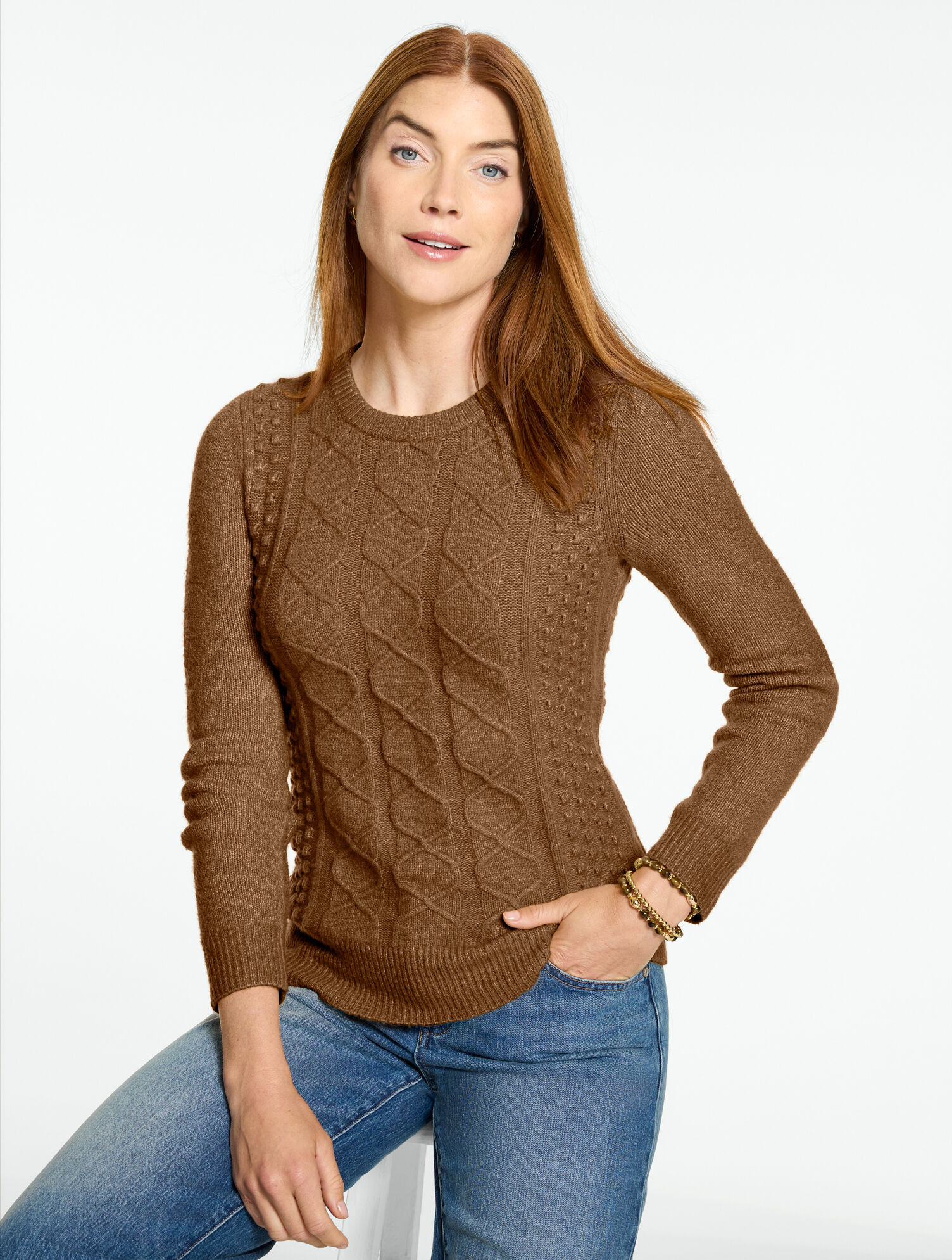 Mixed Cable Knit Crewneck Sweater