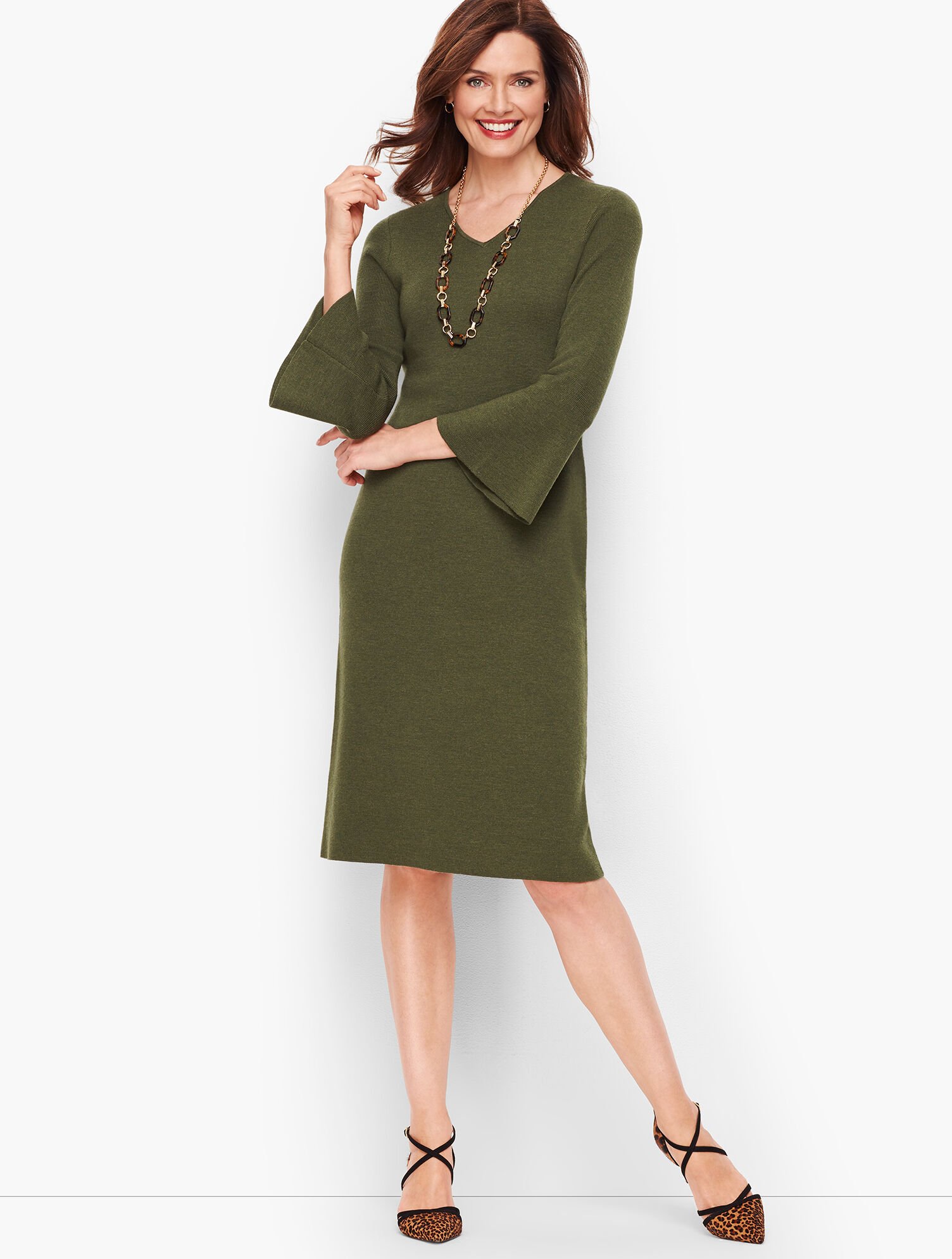 Merino Flounce Sleeve Sweater Dress