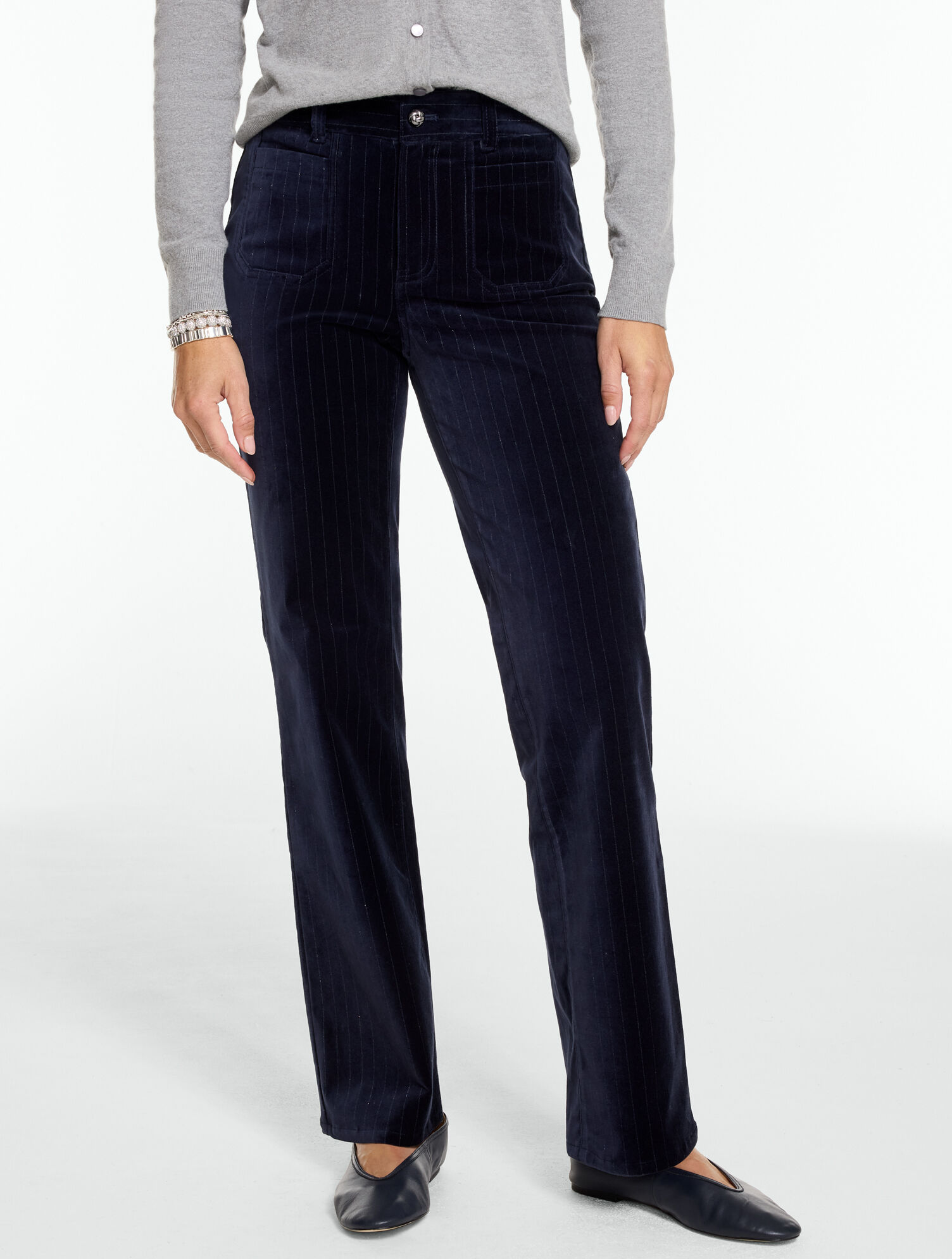 Velveteen Bootcut Pants - Metallic Pinstripe