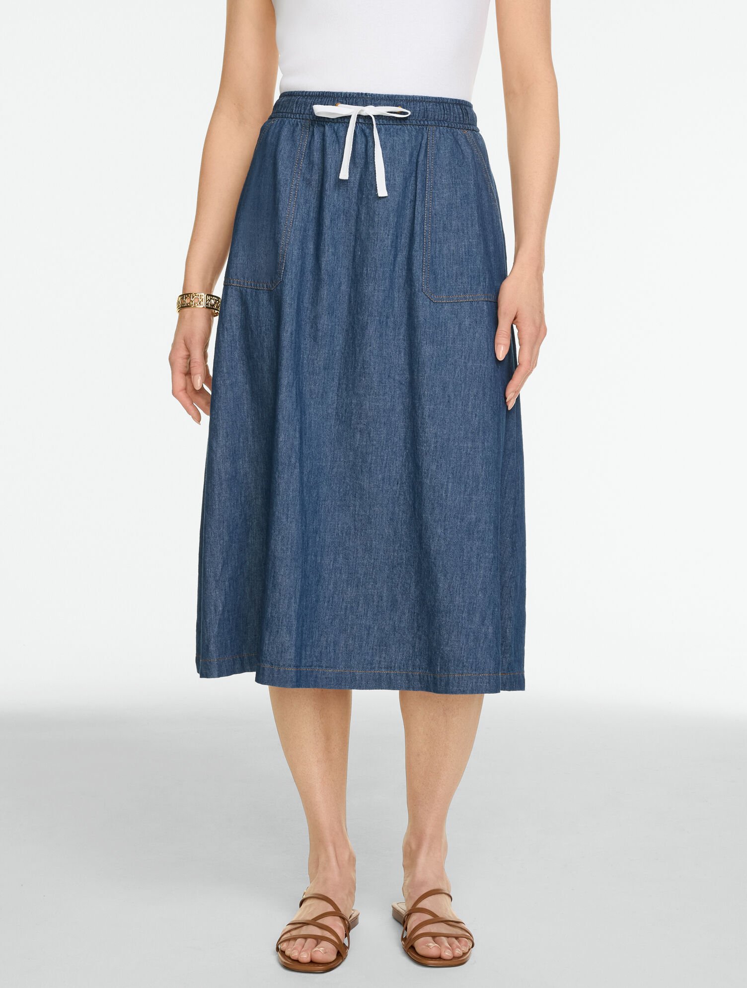 Flowy Denim Fit &amp; Flare Skirt - Clearwater Wash