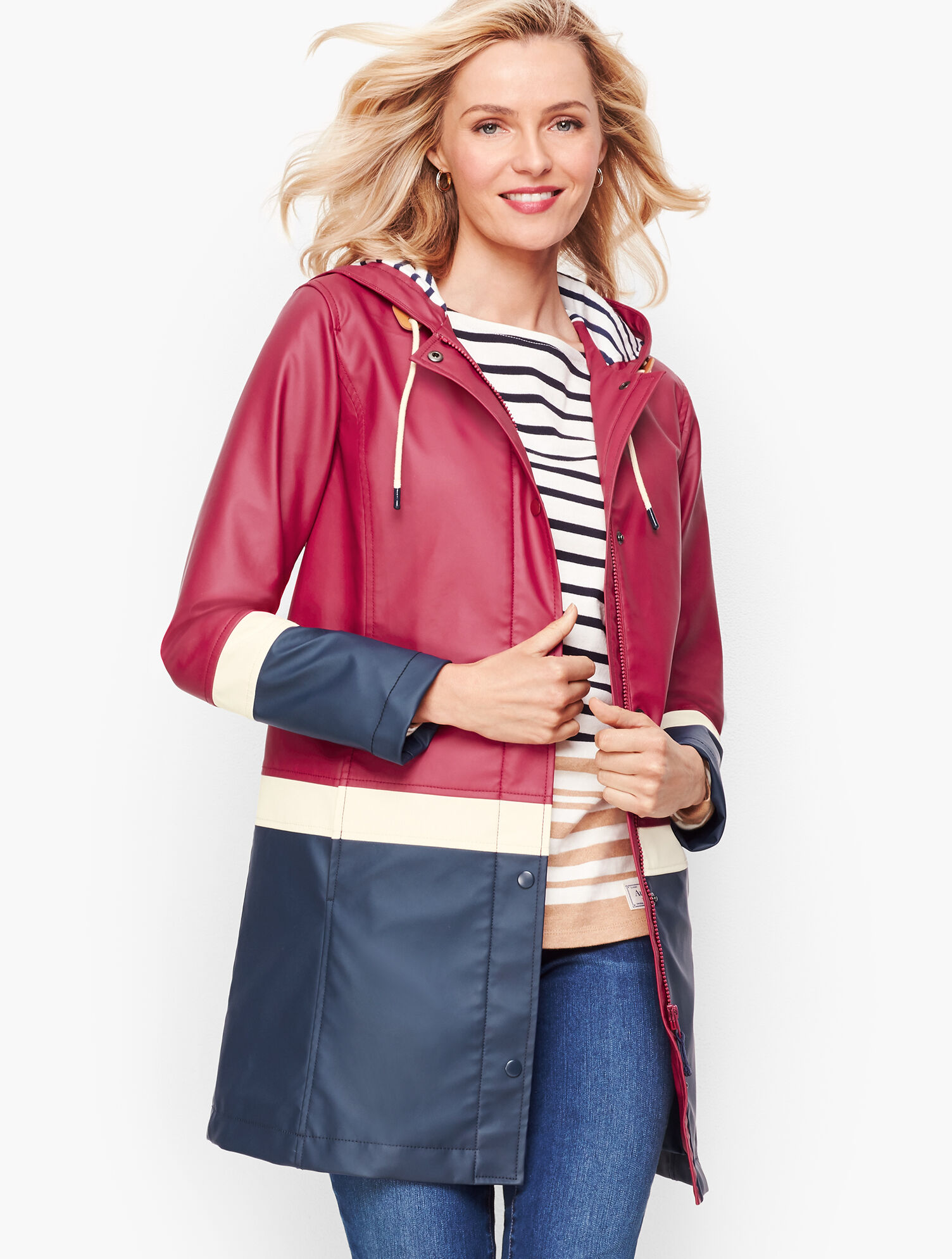 Womens Raincoat Modern Rain Coat Hooded Rain Coat Colorblock Talbots