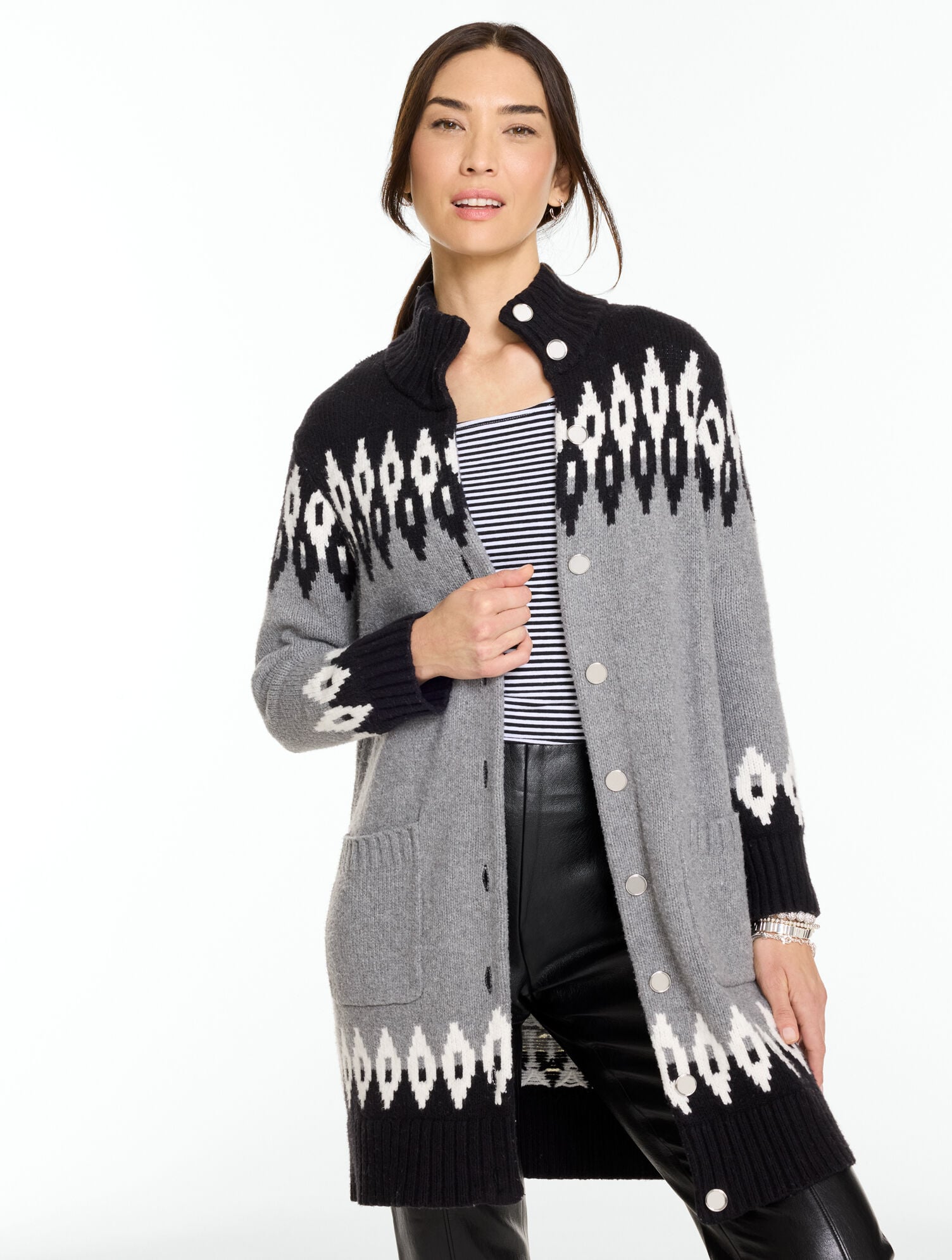 Fair Isle Mockneck Cardigan