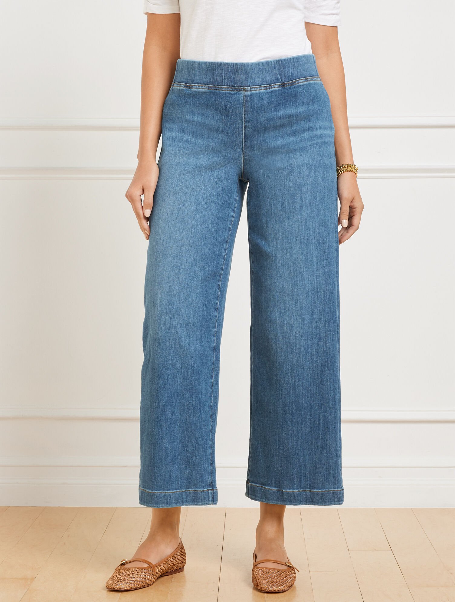 Wide Crop Pull-On Travel Jeans Andalusia Wash Talbots