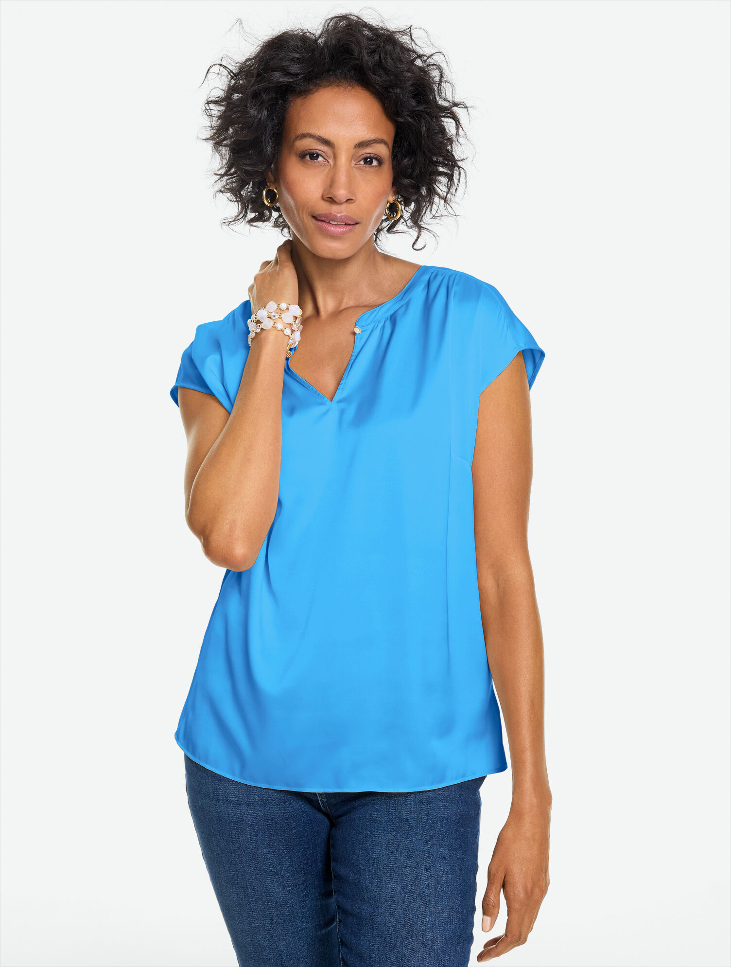 Soft Satin Charmeuse Split Neck Top