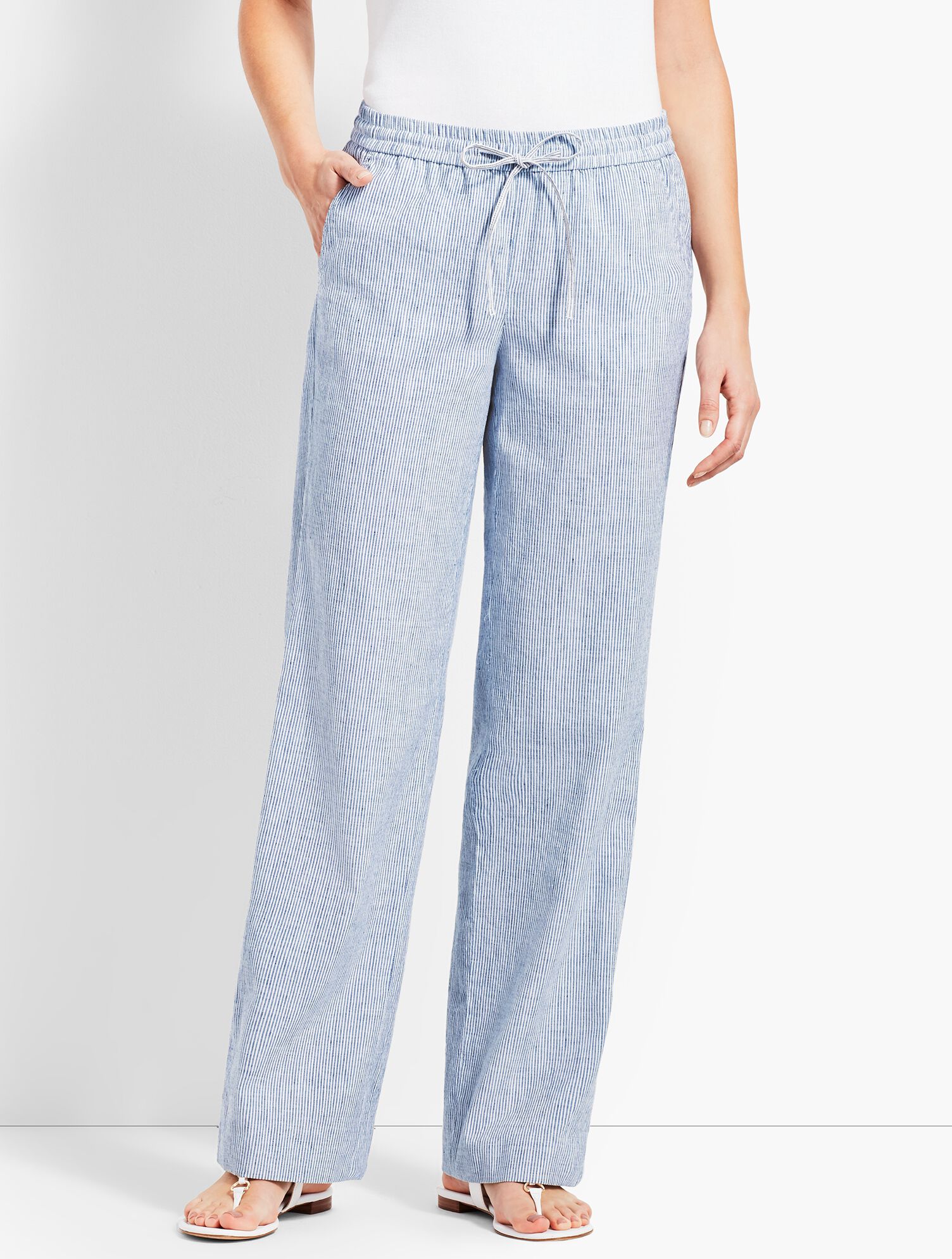 Linen One Striped Pants Stripe Linen Wide-Leg Pant Talbots