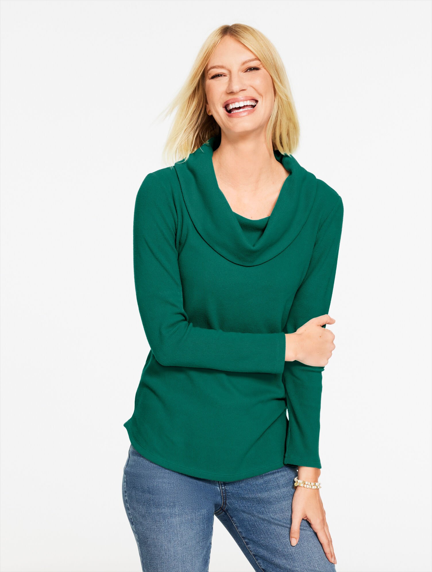 Soft Waffle Knit Cowl-Neck Pullover - image 2