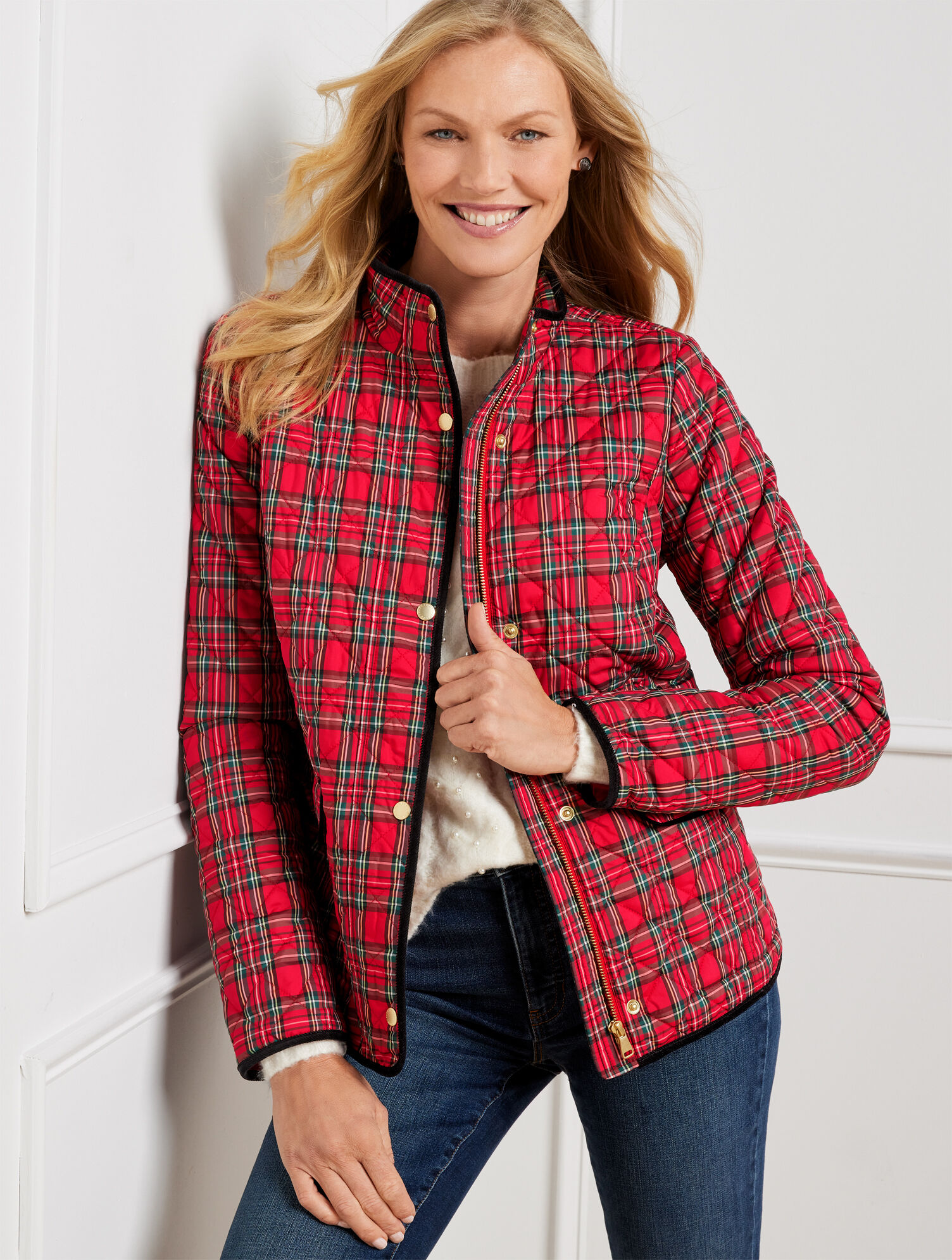 Quilted Jacket Apple Cider Plaid Talbots