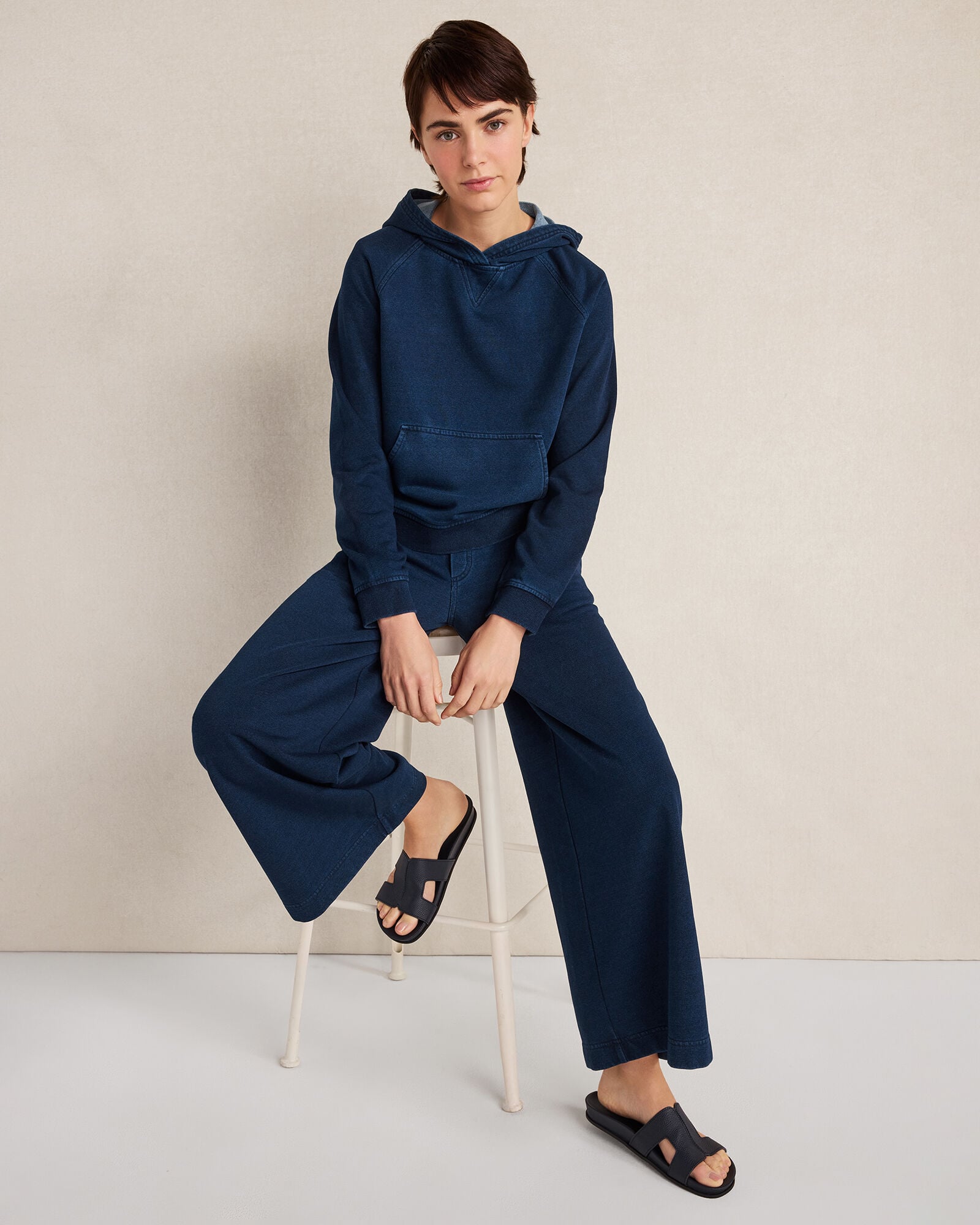 Indigo Cotton Terry Hoodie