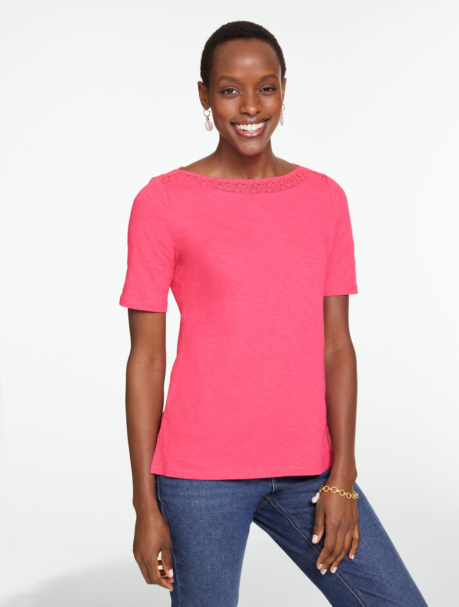 Crochet Trim Bateau Neck Tee